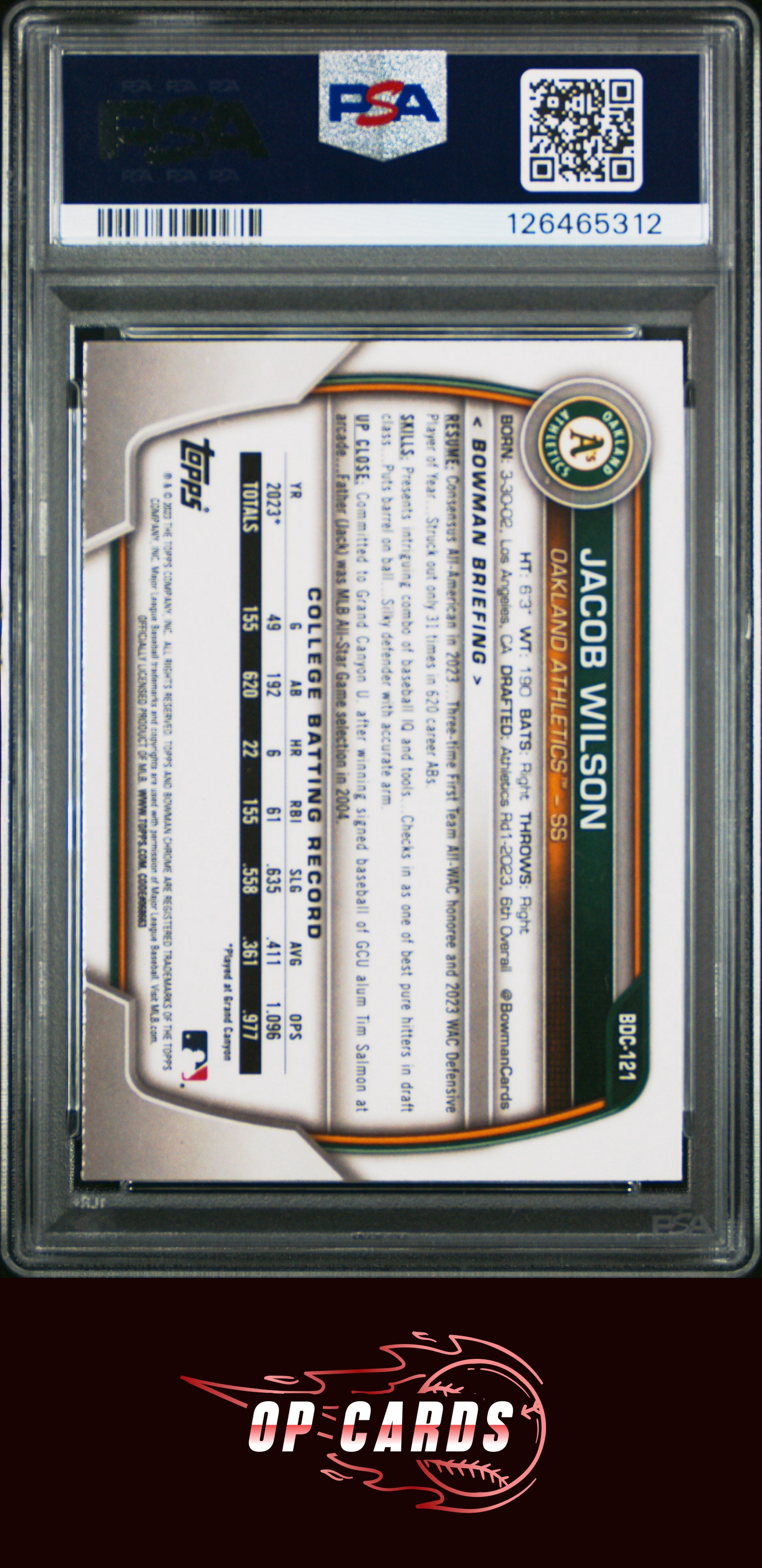 Jacob Wilson 2023 Bowman Draft #BDC121 Chrome PSA 10