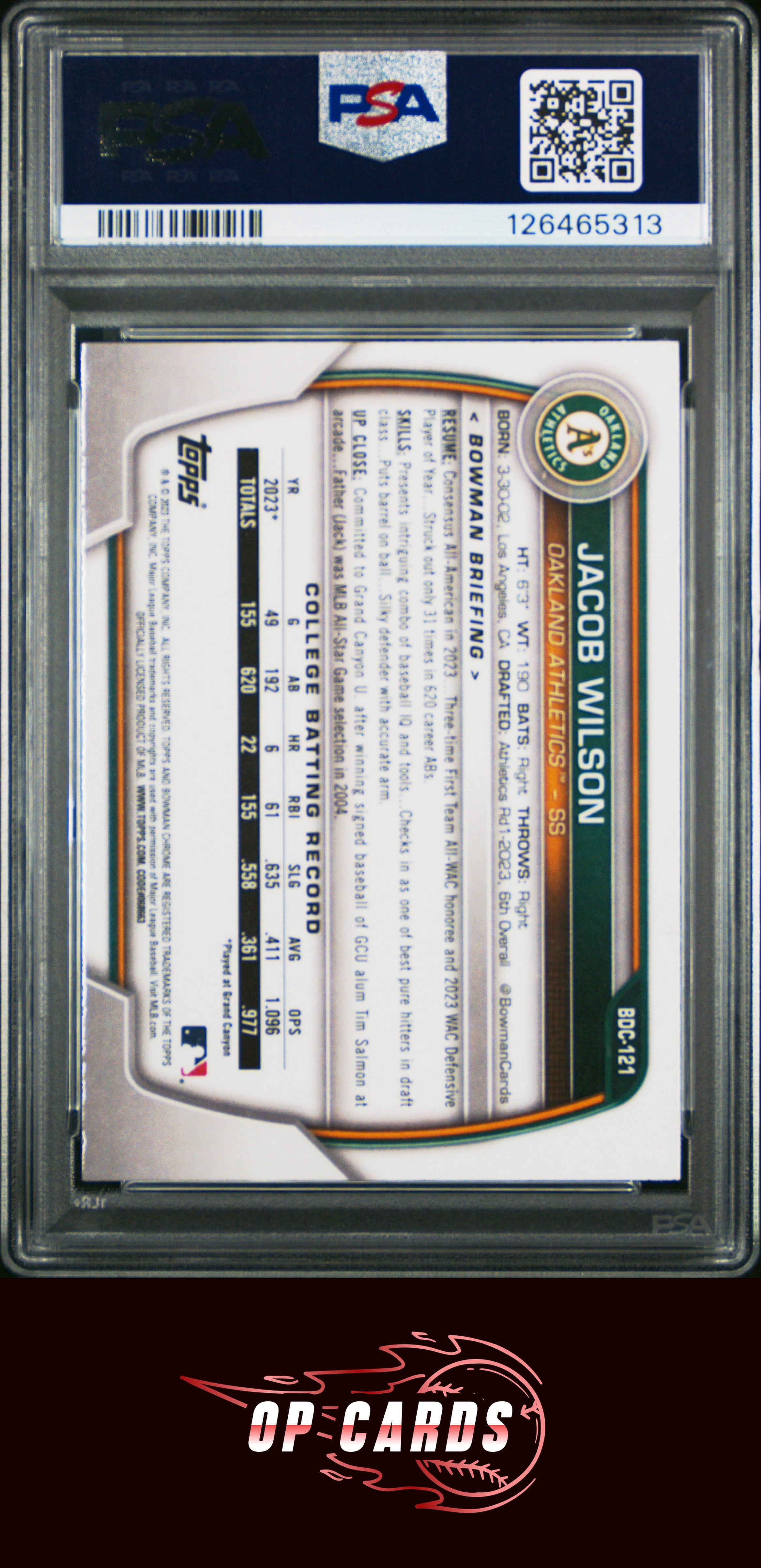 Jacob Wilson 2023 Bowman Draft #BDC121 Chrome PSA 10