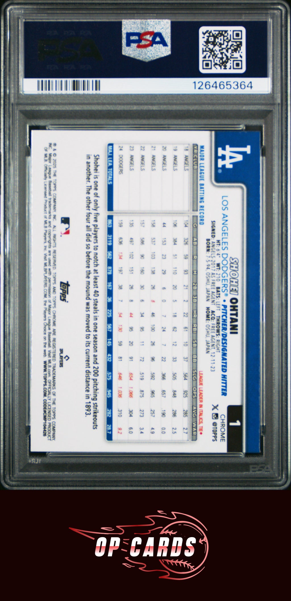 Shohei Ohtani 2025 Topps Chrome #1 Prism Refractor PSA 10