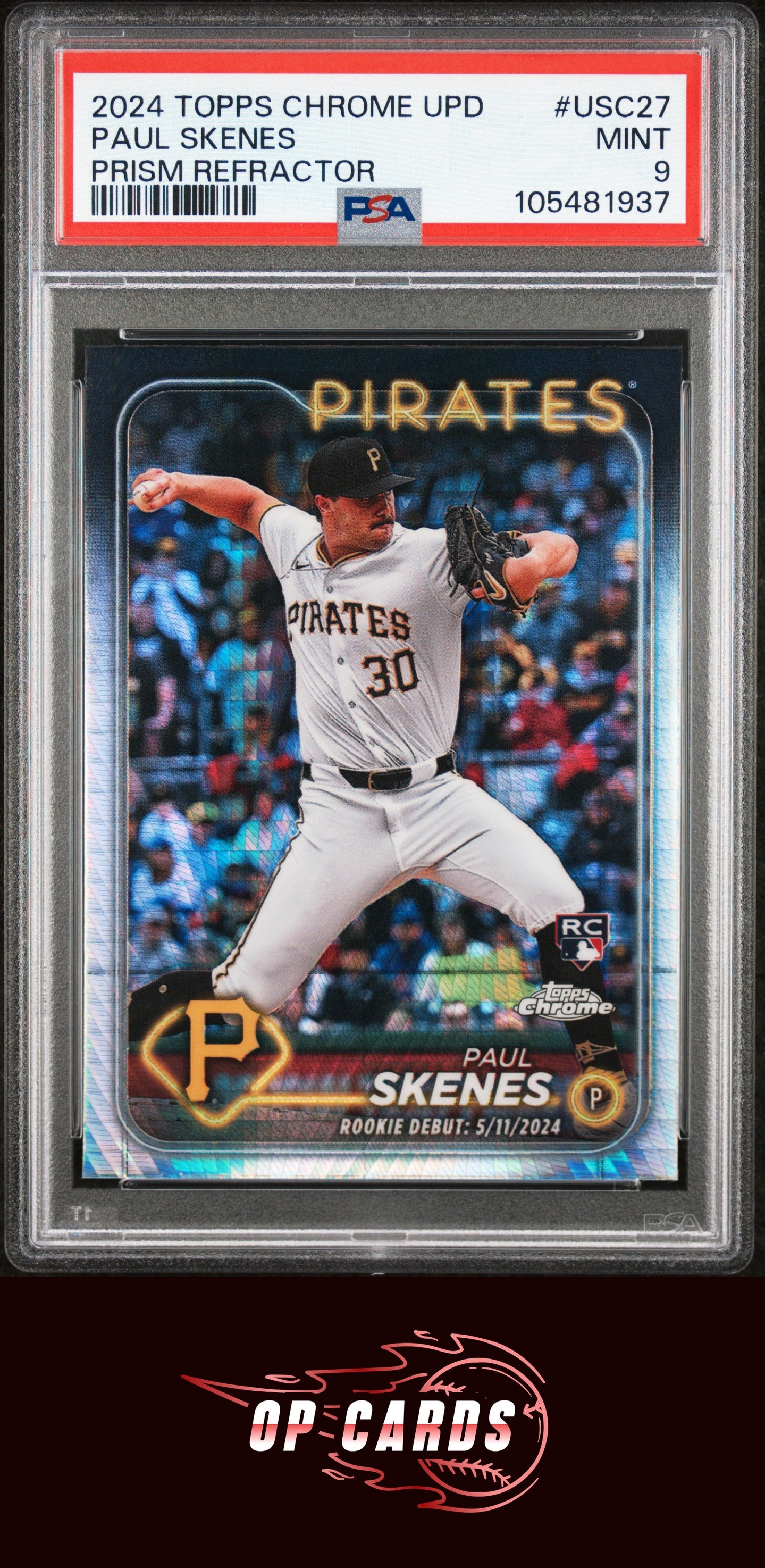 Paul Skenes 2024 Topps Chrome Update #USC27 Prism Refractor PSA 9