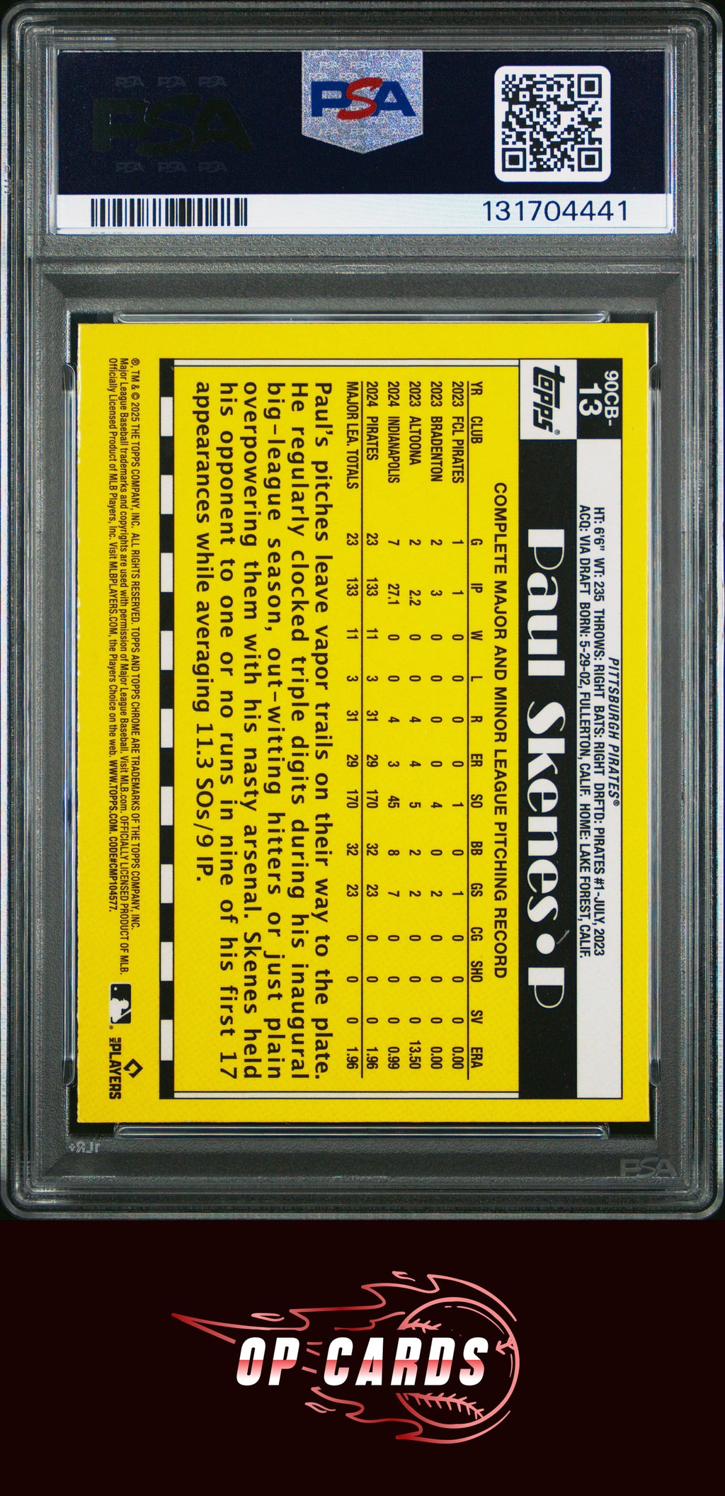 Paul Skenes 2025 Topps Chrome 1990 Topps #90CB13 PSA 10