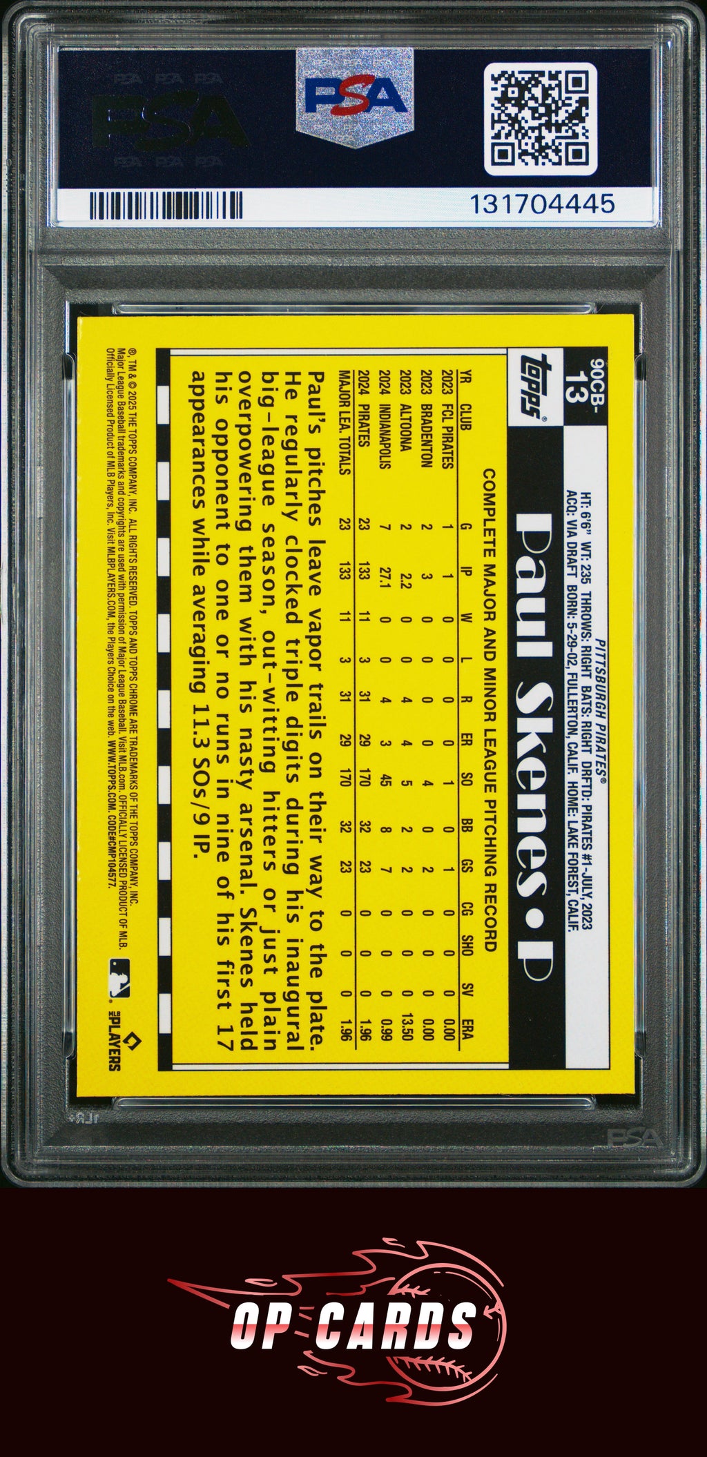 Paul Skenes 2025 Topps Chrome 1990 Topps #90CB13 PSA 10
