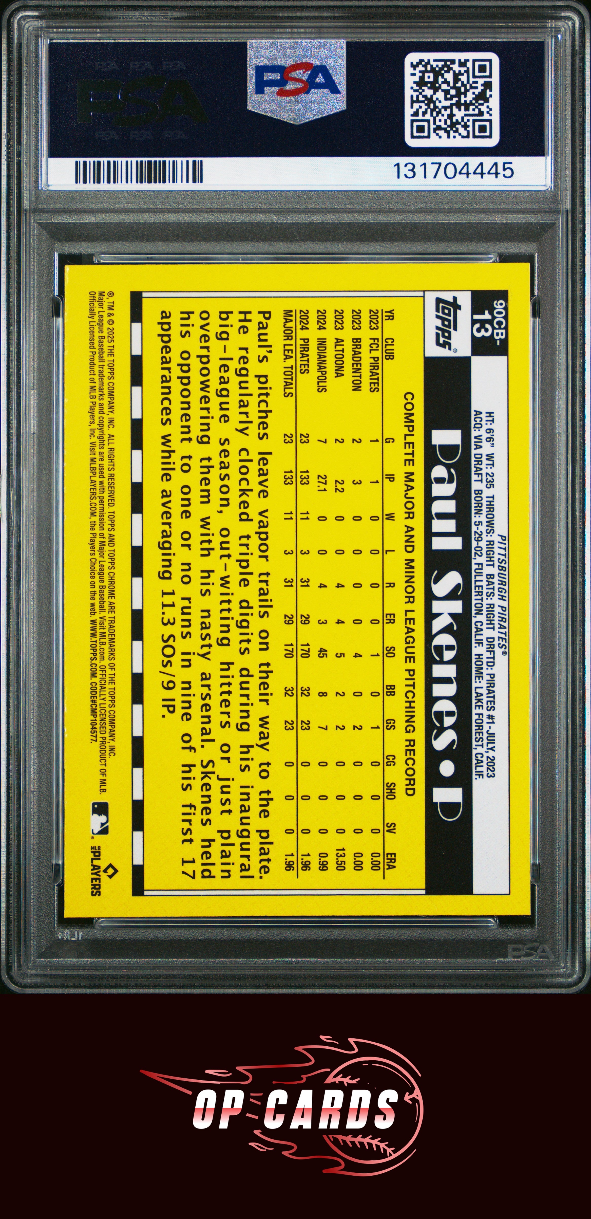 Paul Skenes 2025 Topps Chrome 1990 Topps #90CB13 PSA 10