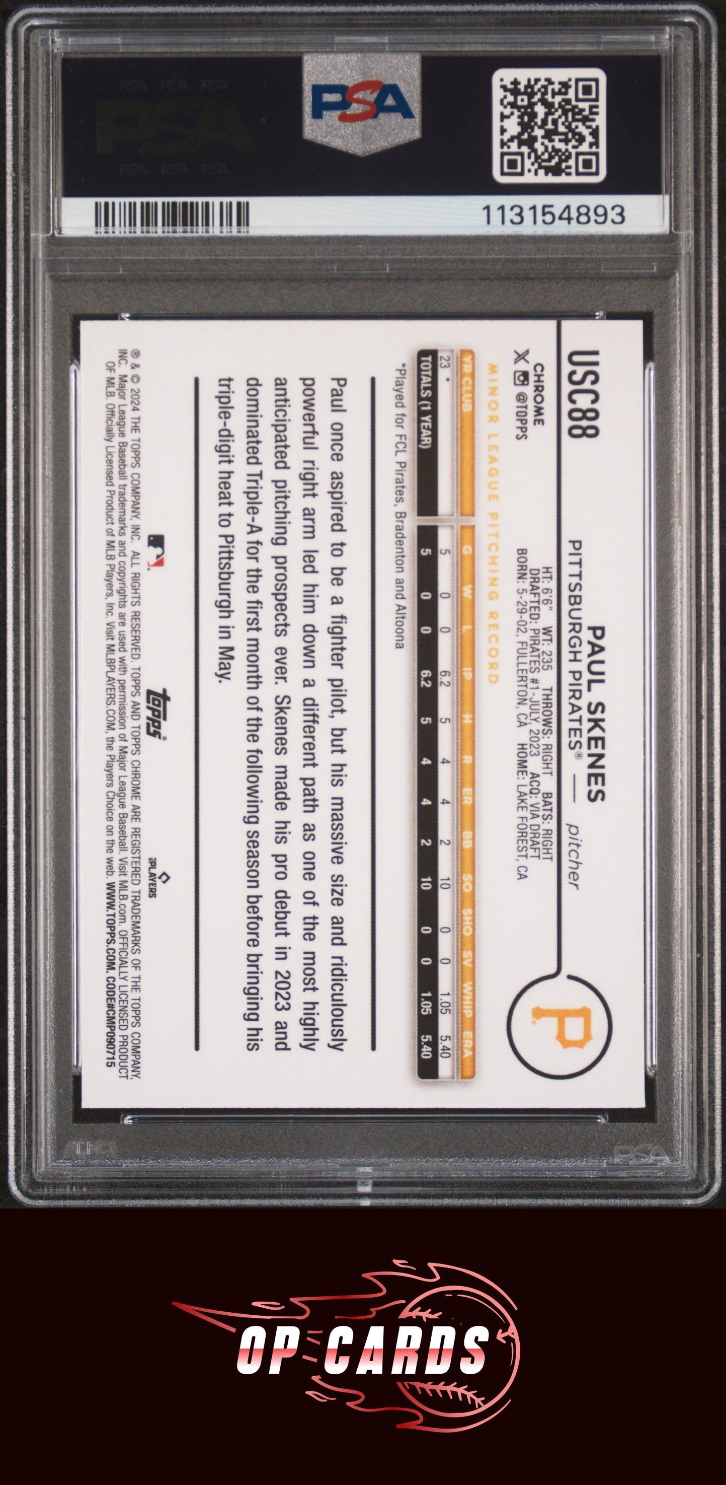 Paul Skenes 2024 Topps Chrome Update #USC88 PSA 10