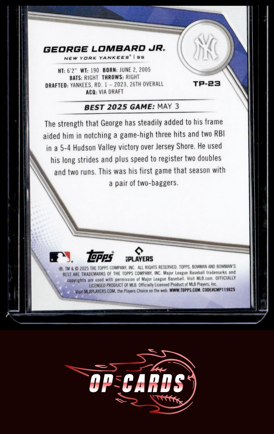 George Lombard Jr. 2025 Bowman's Best #TP-23 Gold Lava Refractors #/50