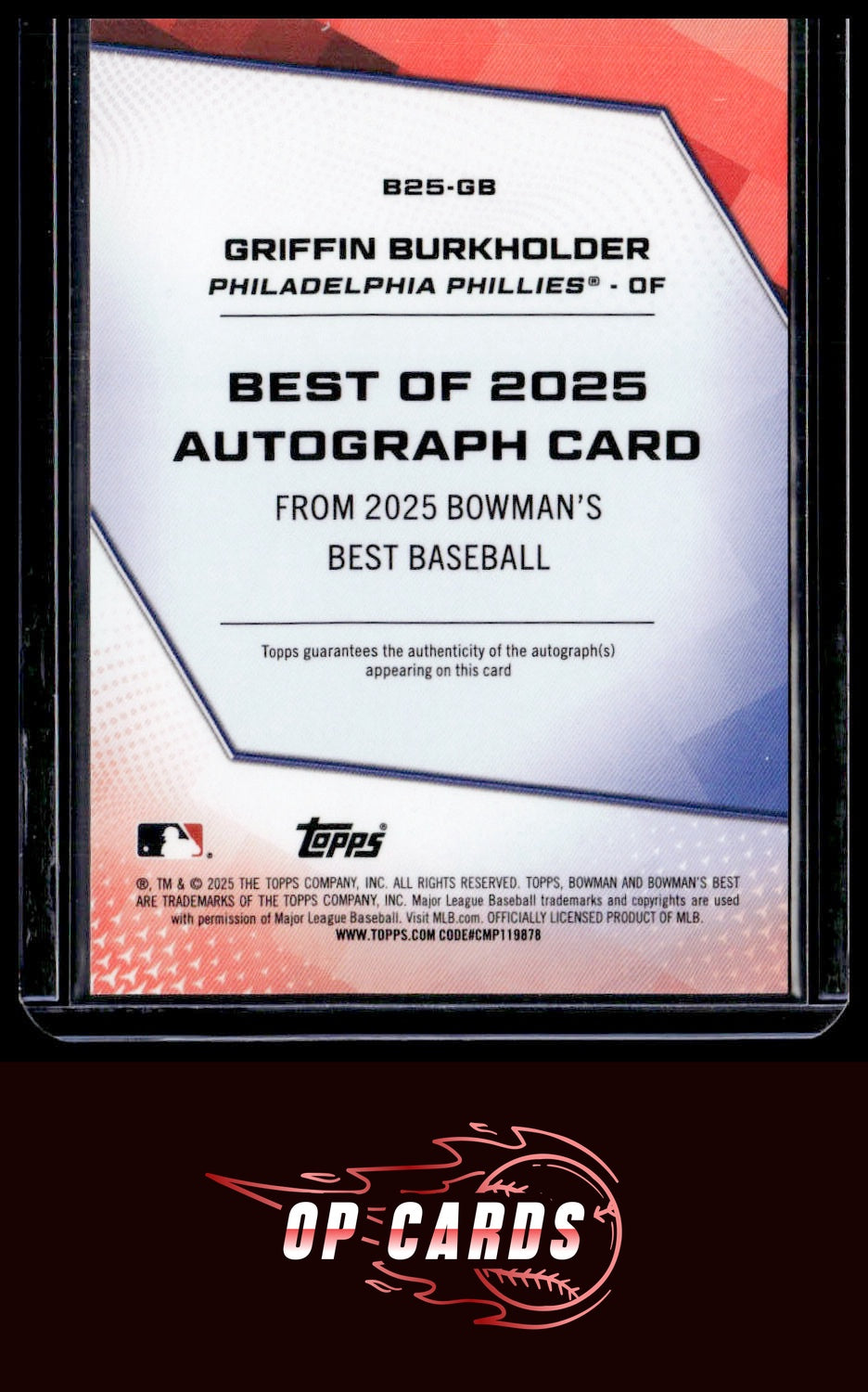 Griffin Burkholder 2025 Bowman's Best #B25-GB Best of 2025 Autographs Refractors