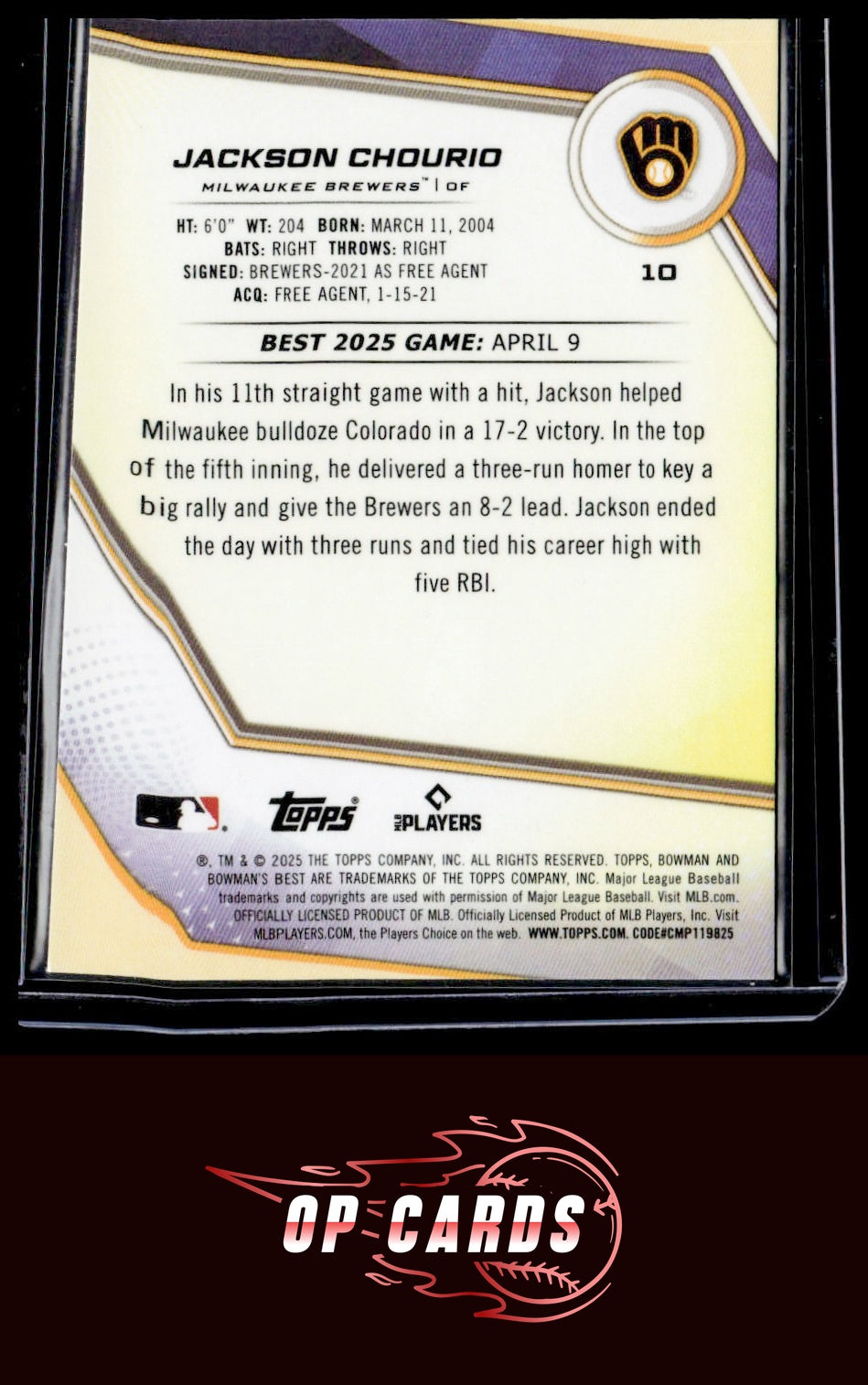 Jackson Chourio 2025 Bowman's Best #10 Blue X-Fractors #/150