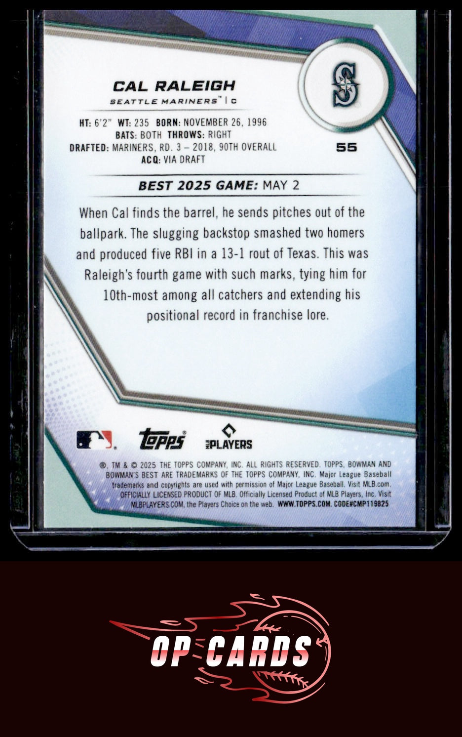 Cal Raleigh 2025 Bowman's Best #55 Wave Refractors