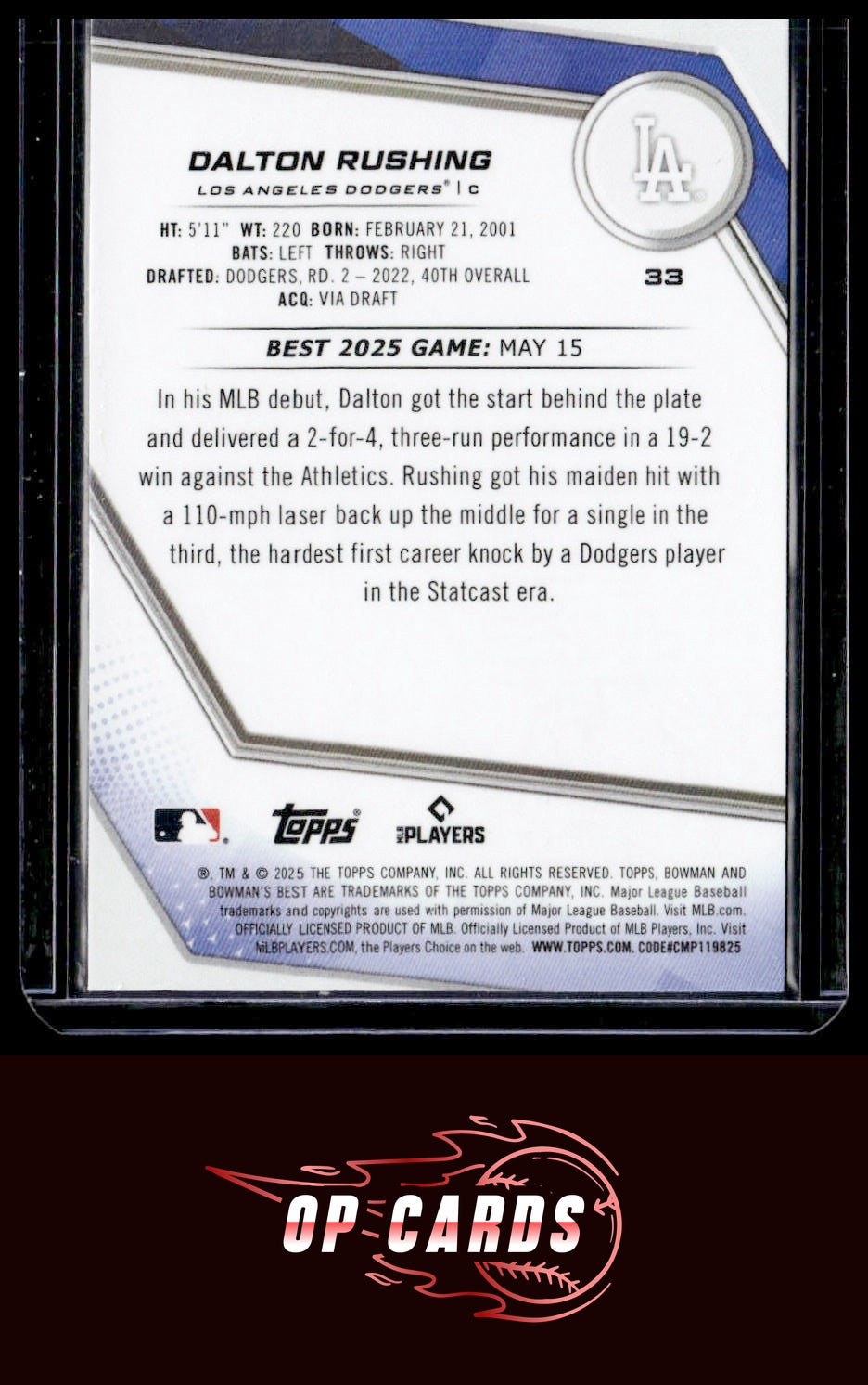 Dalton Rushing 2025 Bowman's Best #33 Purple Refractors #/250