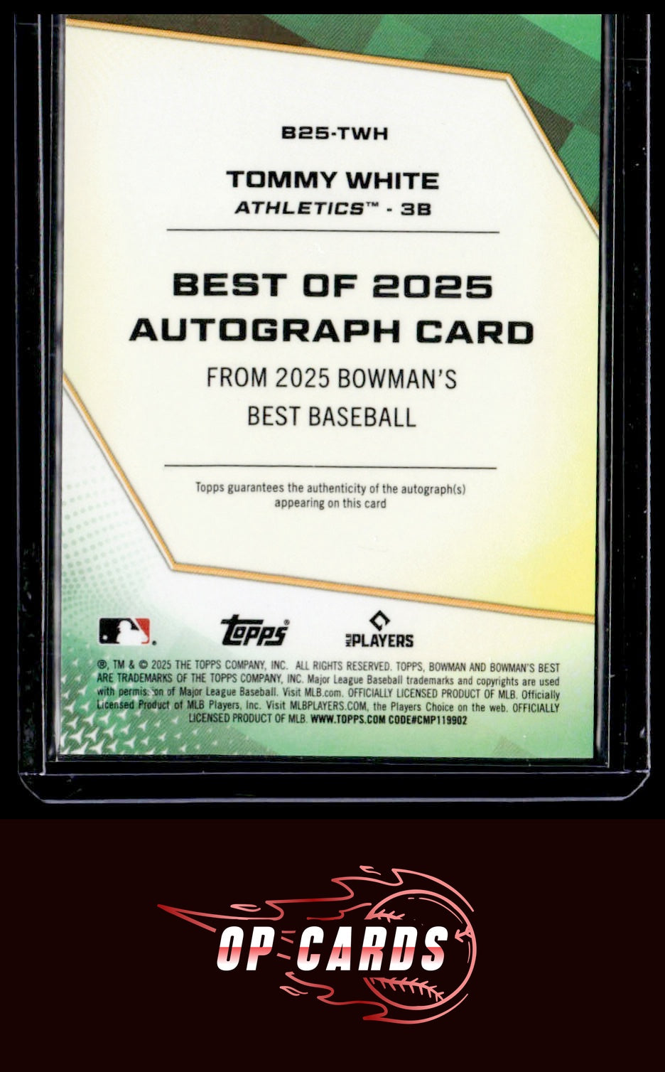 Tommy White 2025 Bowman's Best #B25-TWH Bowman Autograph Orange Refractor /25