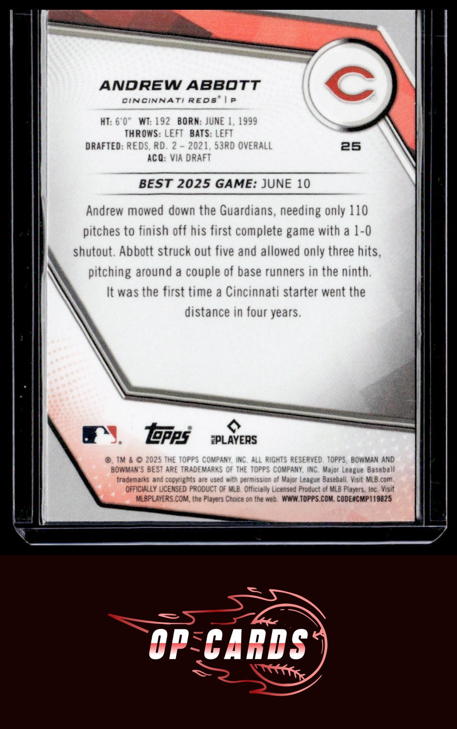 Andrew Abbott 2025 Bowman's Best #25 Purple Lazer Refractors #/250