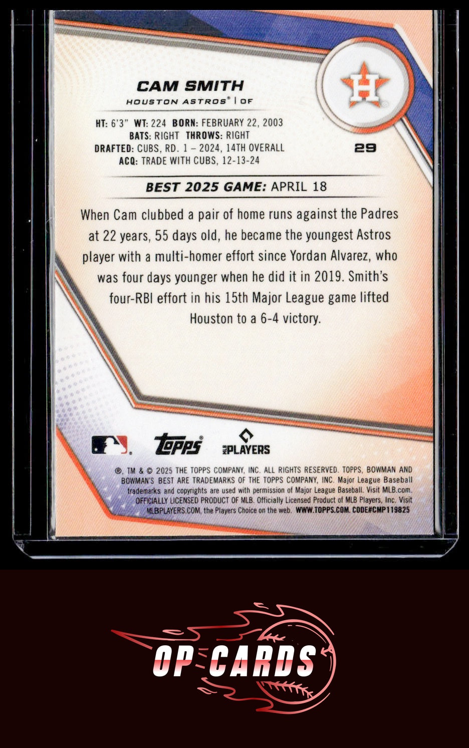 Cam Smith 2025 Bowman's Best #29 Lazer Refractors #/350