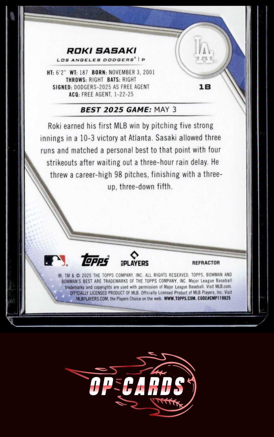 Roki Sasaki 2025 Bowman's Best #18 Refractors