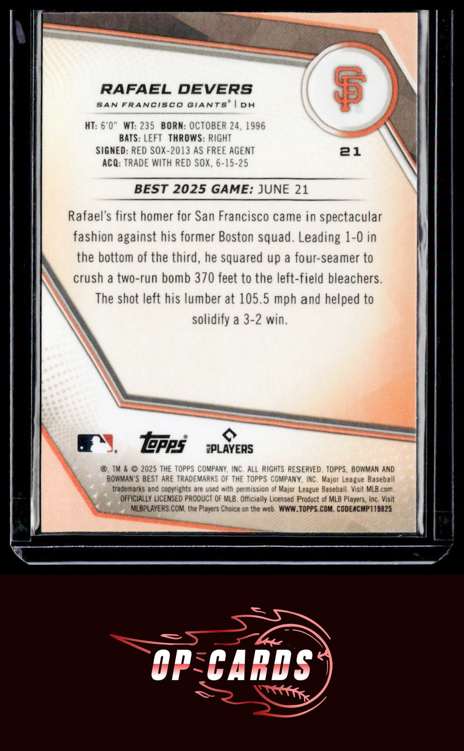 Rafael Devers 2025 Bowman's Best #21 Purple Lazer Refractors #/250