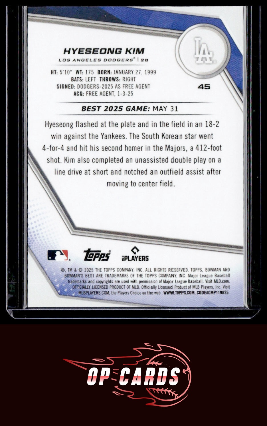 Hyeseong Kim 2025 Bowman's Best #45 Yellow Refractors #/75