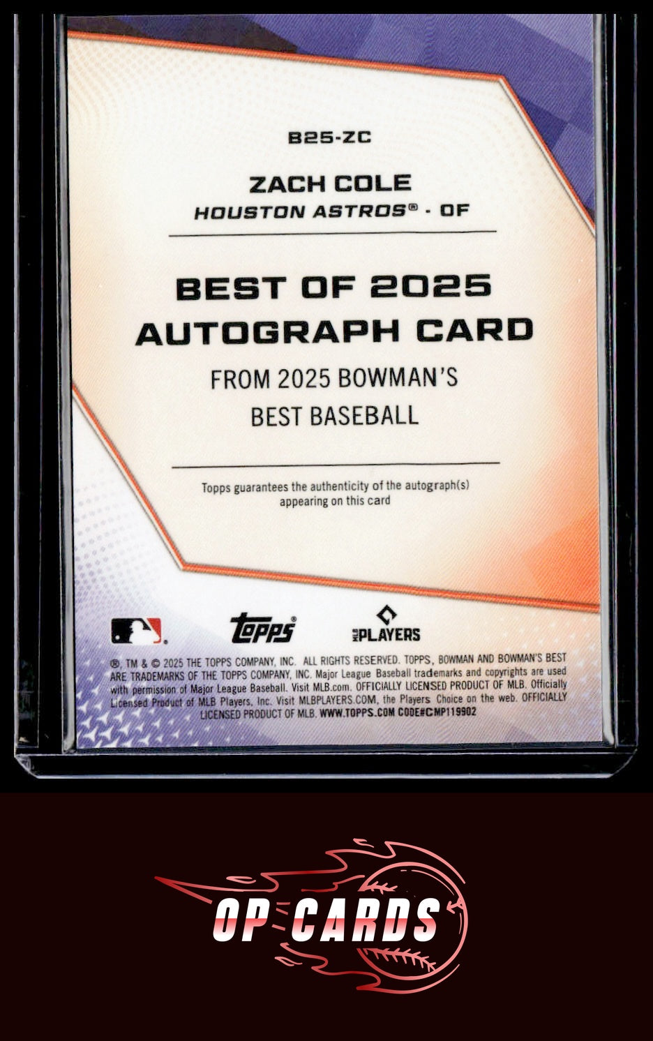 Zach Cole 2025 Bowman's Best #B25-ZC Best of 2025 Autographs