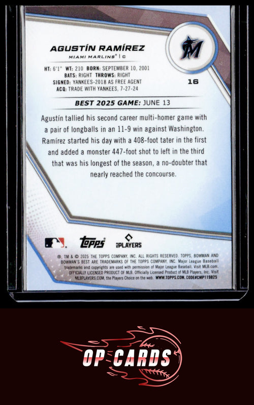 Agustín Ramírez 2025 Bowman's Best #16 Wave Refractors