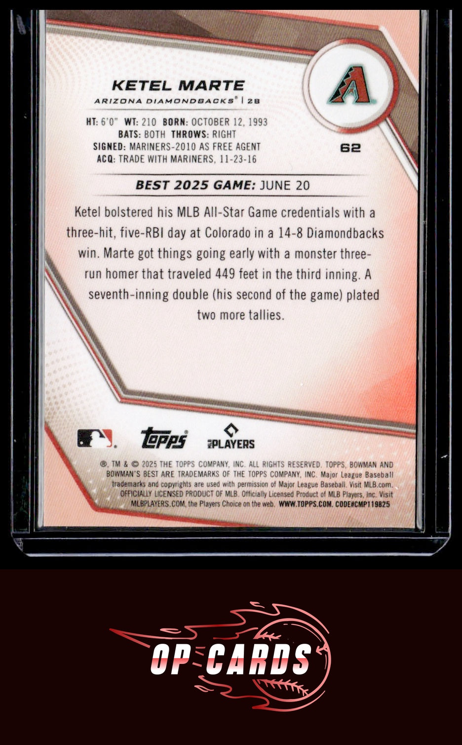 Ketel Marte 2025 Bowman's Best #62 Gold Lava Refractors #/50