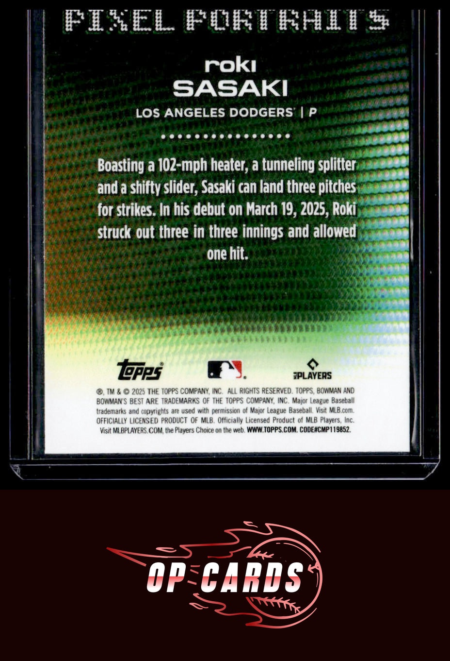 Roki Sasaki 2025 Bowman's Best #P-7 Pixel Portraits