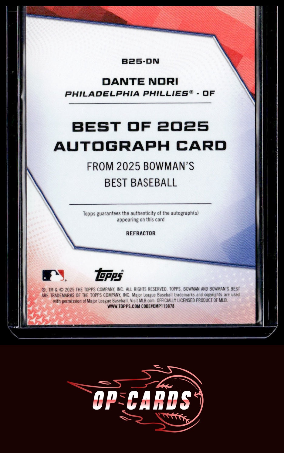 Dante Nori 2025 Bowman's Best #B25-DN Best of 2025 Autographs Refractors