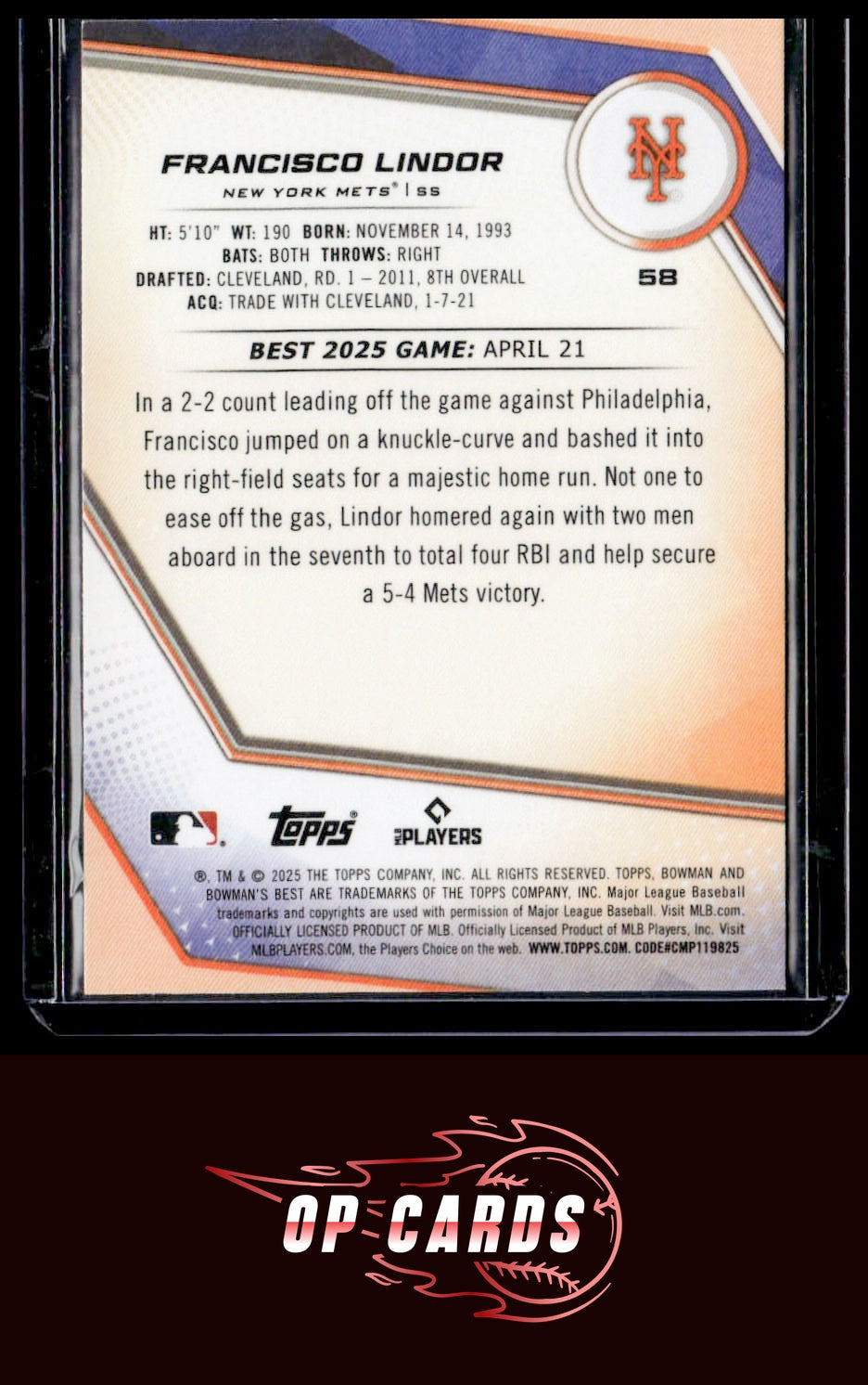 Francisco Lindor 2025 Bowman's Best #58 Purple Refractors #/250