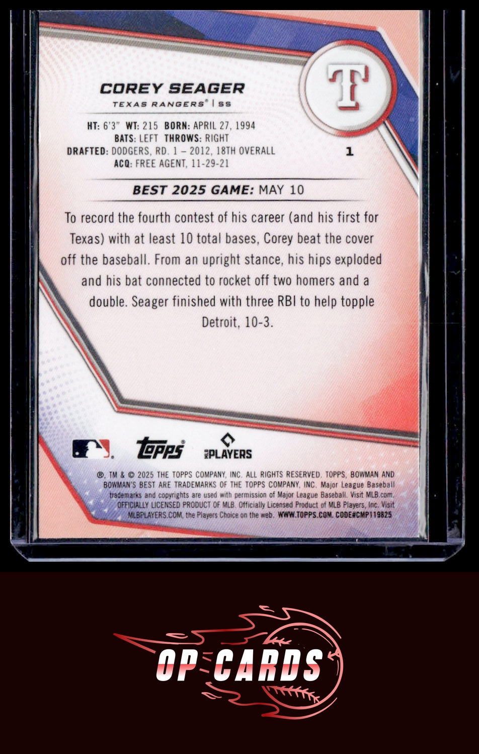 Corey Seager 2025 Bowman's Best #1 Wave Refractors