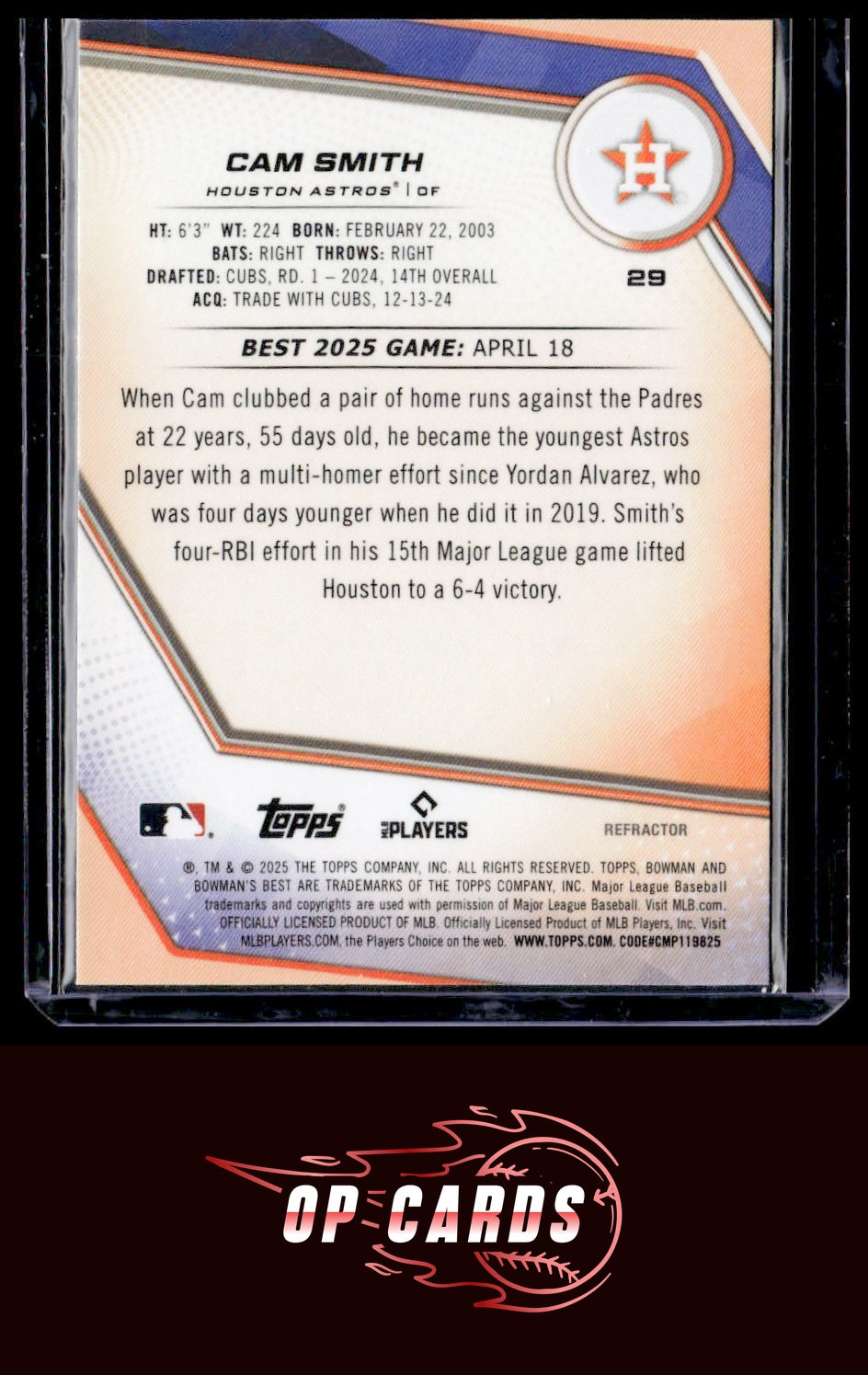 Cam Smith 2025 Bowman's Best #29 Refractors