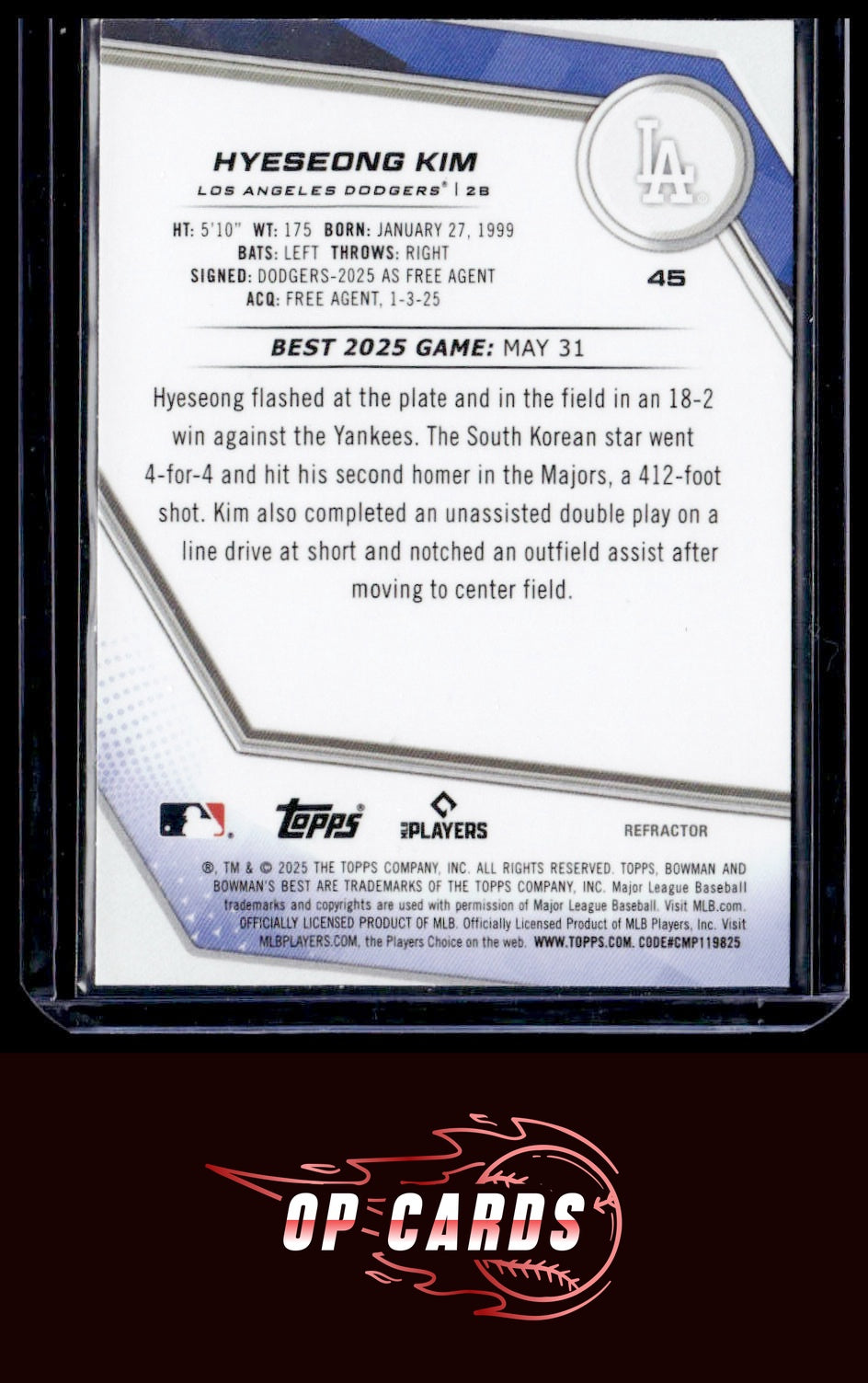 Hyeseong Kim 2025 Bowman's Best #45 Refractors