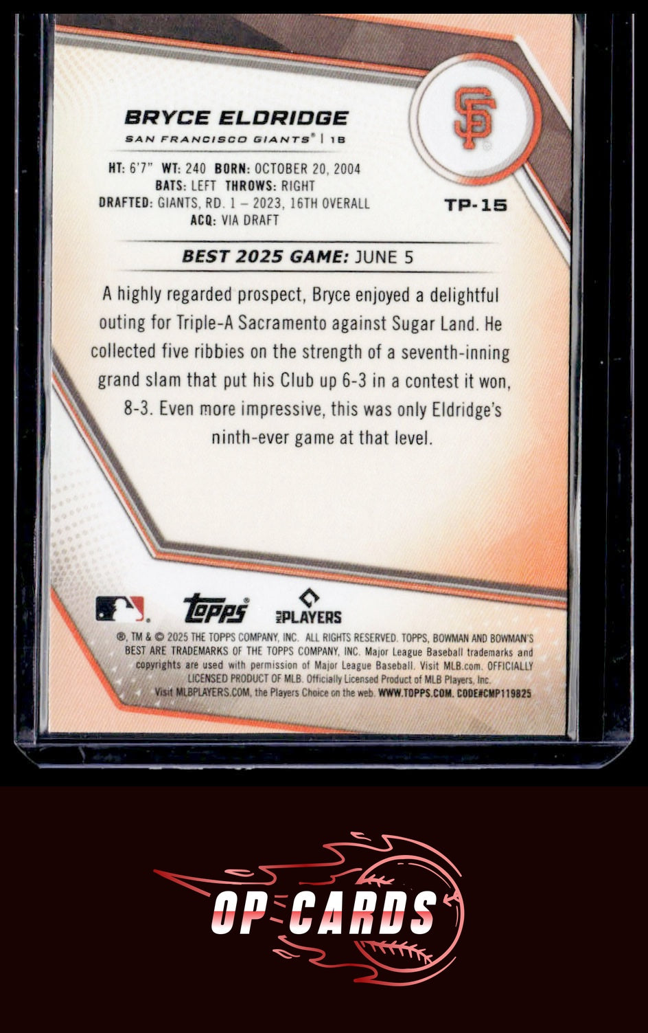 Bryce Eldridge 2025 Bowman's Best #TP-15 Purple Refractors #/250