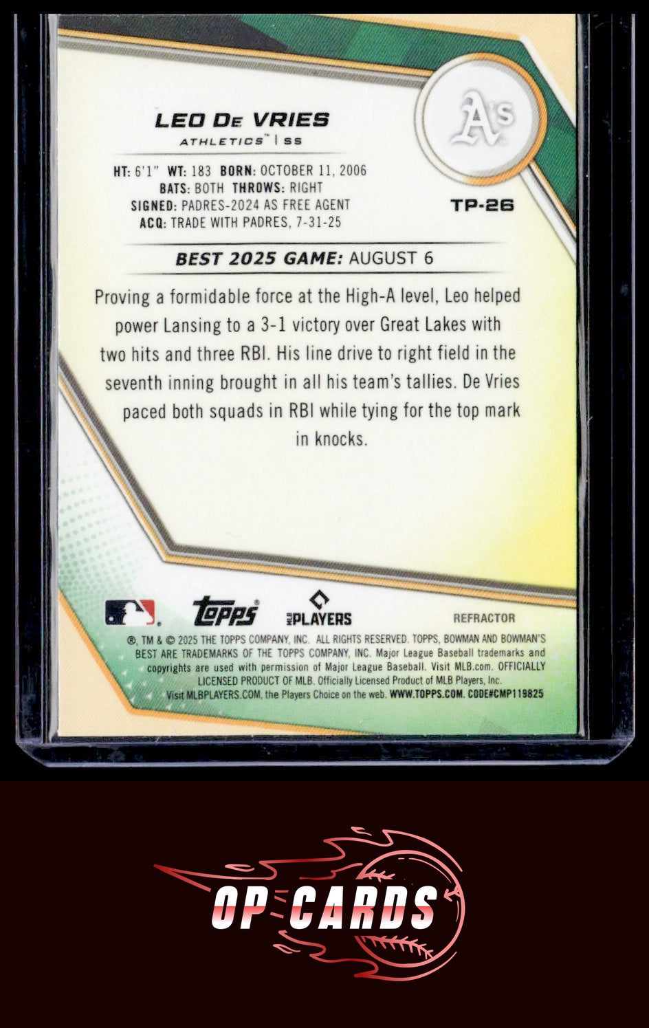 Leo De Vries 2025 Bowman's Best #TP-26 Refractors