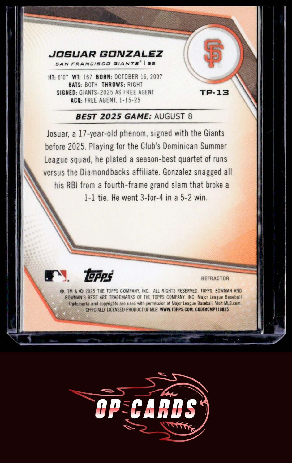 Josuar Gonzalez 2025 Bowman's Best #TP-13 Refractors