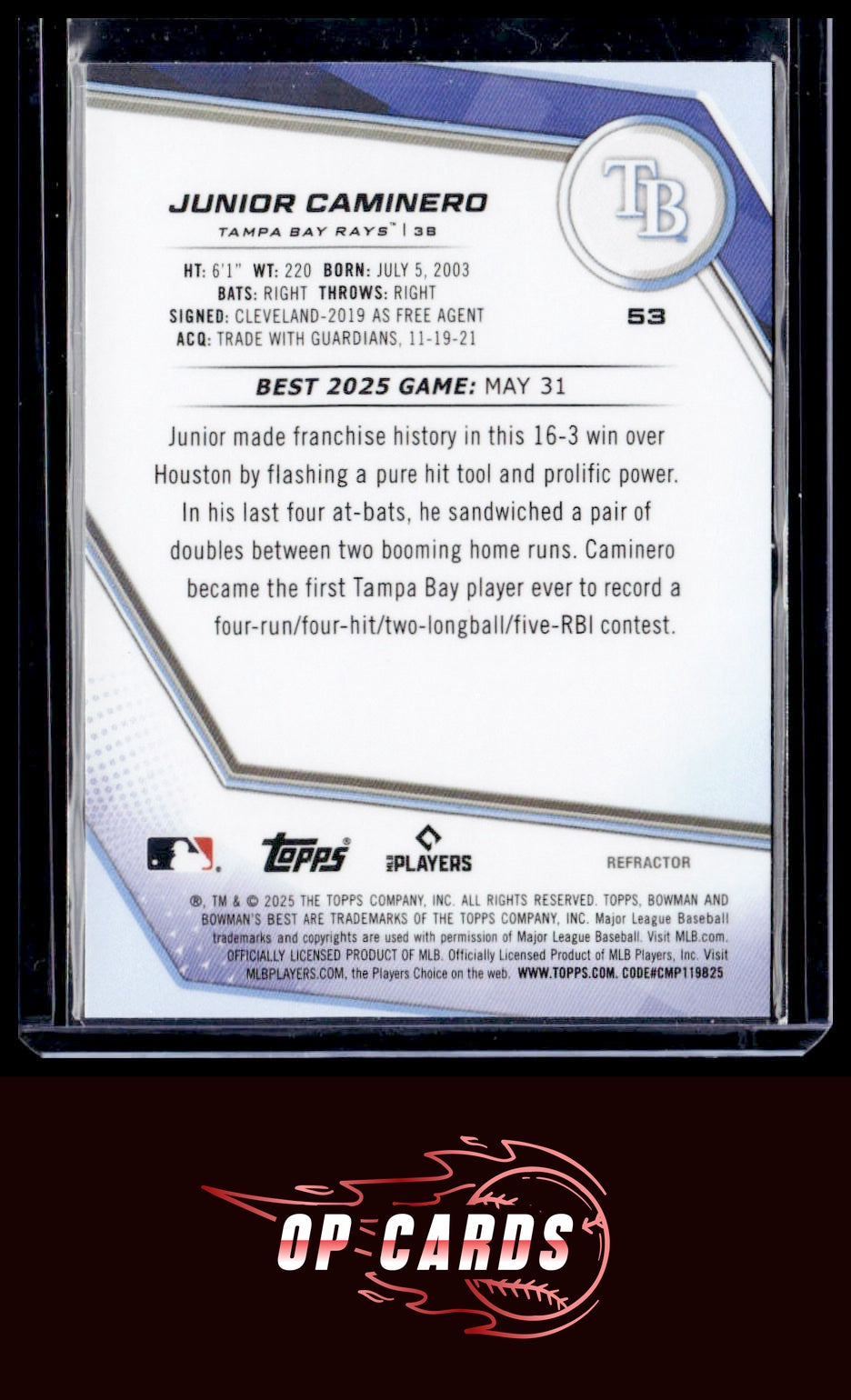 Junior Caminero 2025 Bowman's Best #53 Refractors