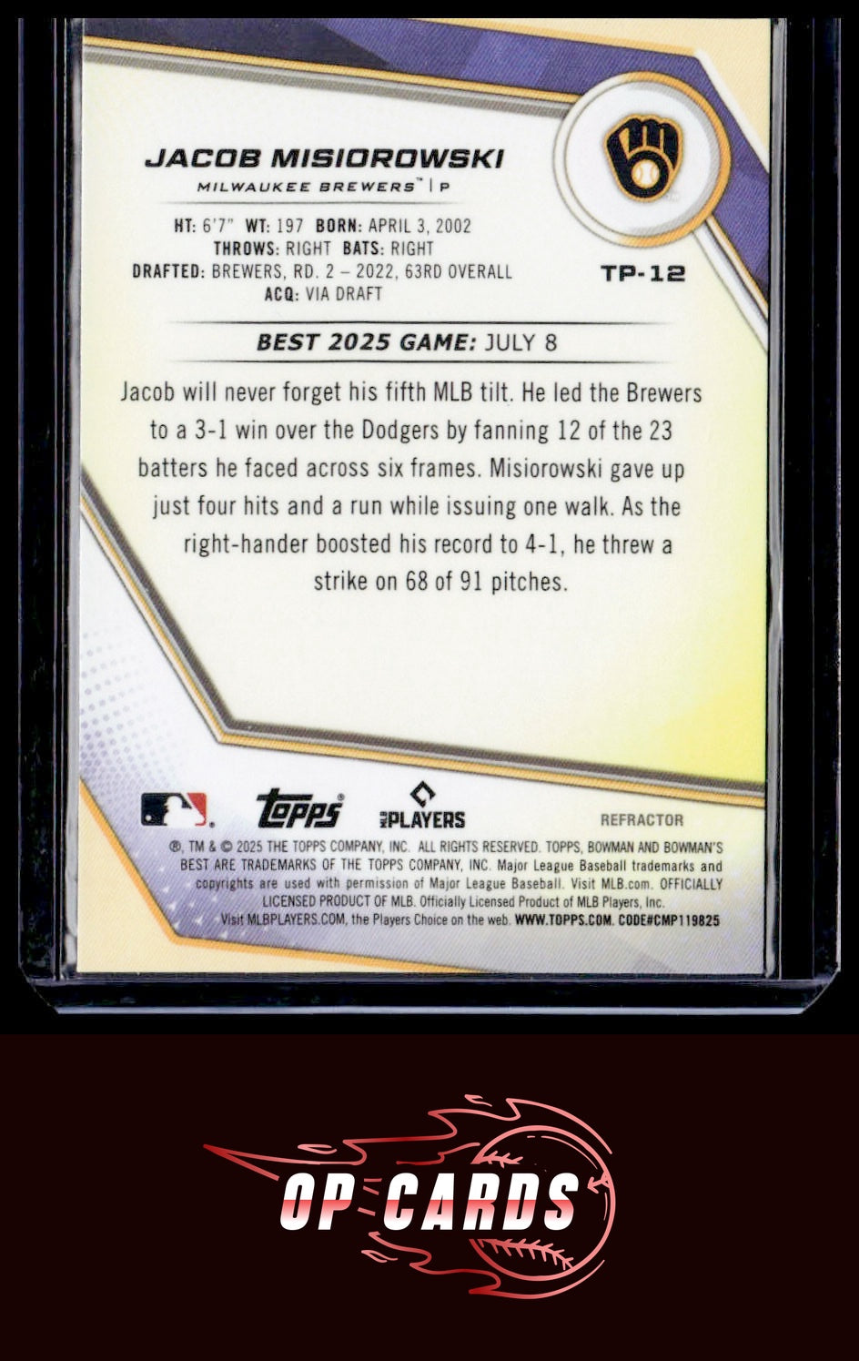 Jacob Misiorowski 2025 Bowman's Best #TP-12 Refractors