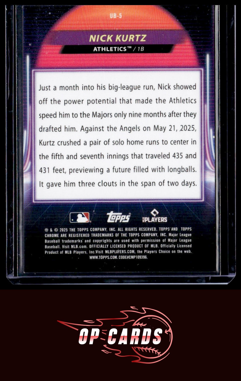Nick Kurtz 2025 Topps Cosmic Ultraviolet Beam Gold Interstellar Refractor #/50