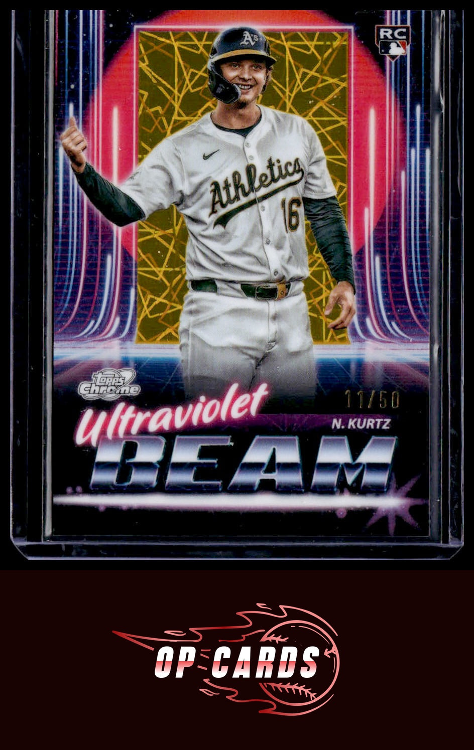 Nick Kurtz 2025 Topps Cosmic Ultraviolet Beam Gold Interstellar Refractor #/50