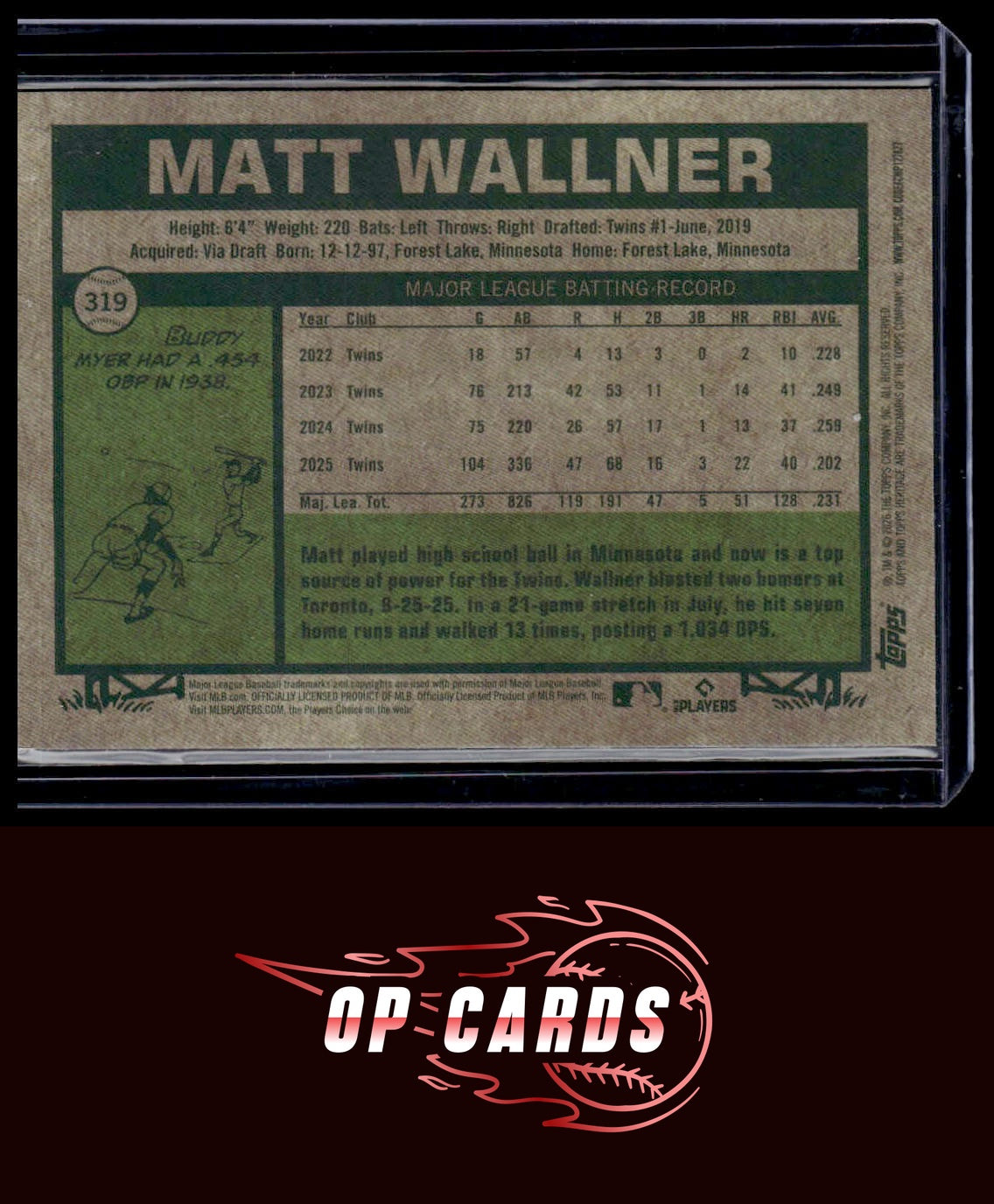 Matt Wallner 2026 Topps Heritage #319 Chrome Light Blue Sparkle Refractors