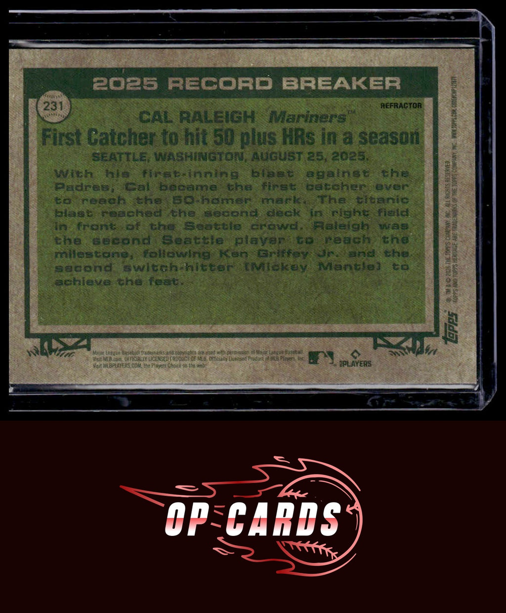 Cal Raleigh 2026 Topps Heritage #231 Chrome White Record Breaker – OP Cards