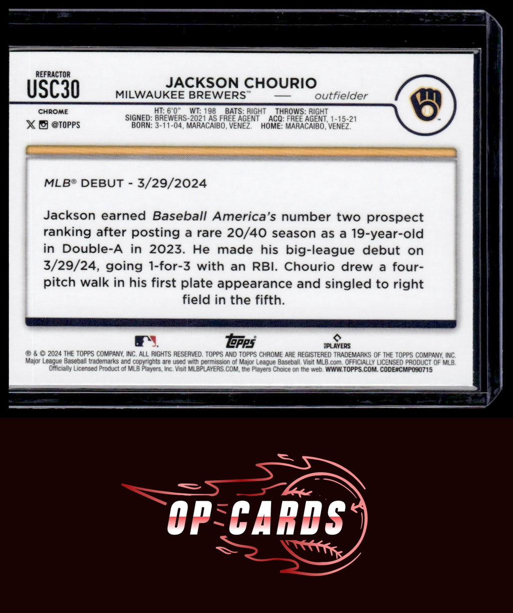 Jackson Chourio 2024 Topps Chrome Update #USC30 Refractors