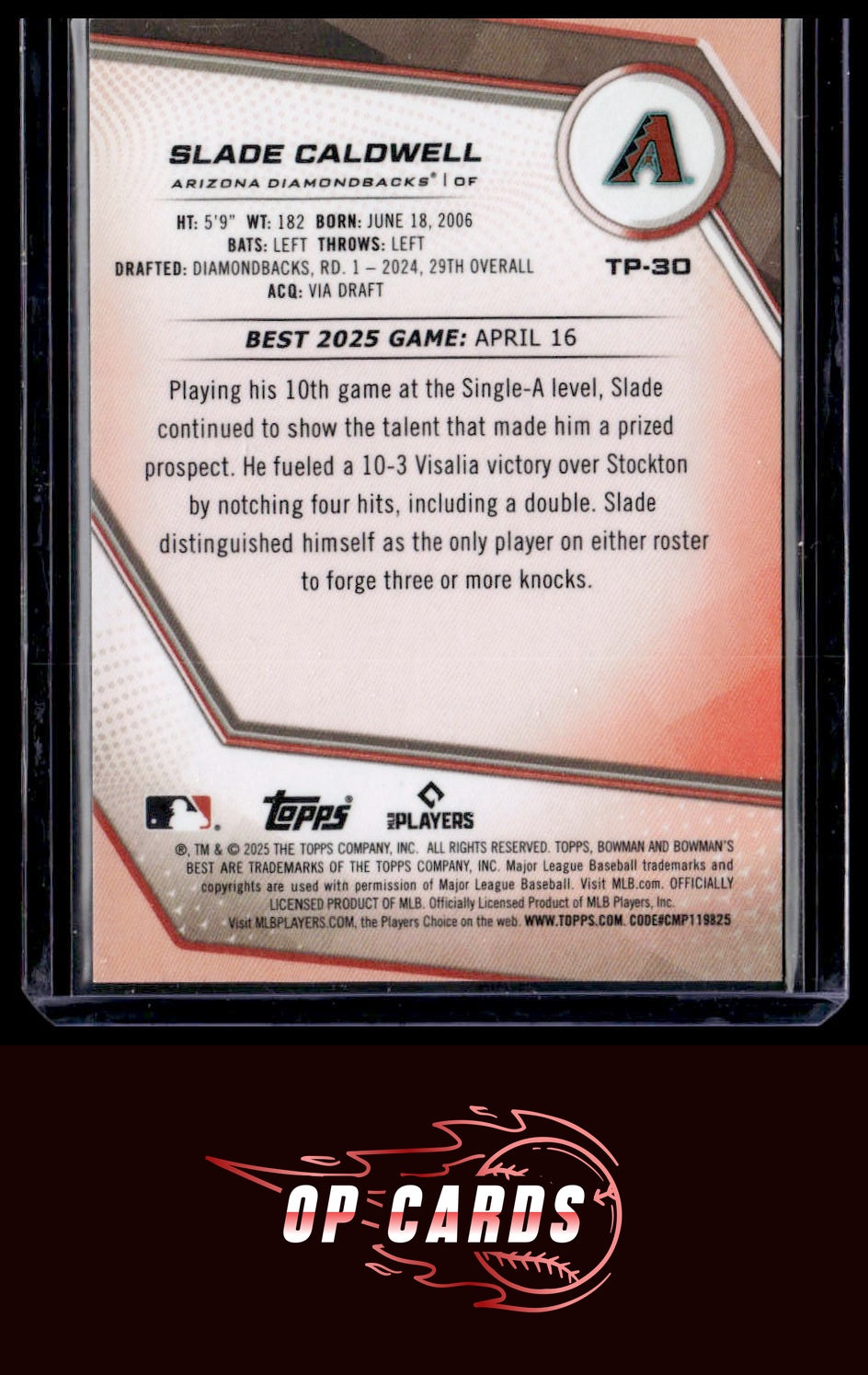 Slade Caldwell 2025 Bowman's Best #TP-30 Yellow Lazer Refractors #/75