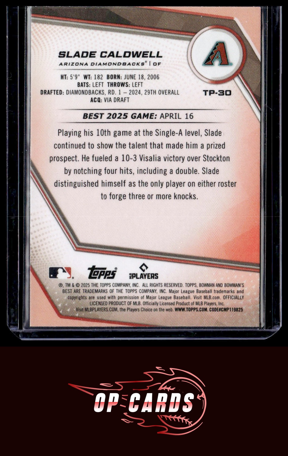 Slade Caldwell 2025 Bowman's Best #TP-30 Aqua Lava Refractors #/199