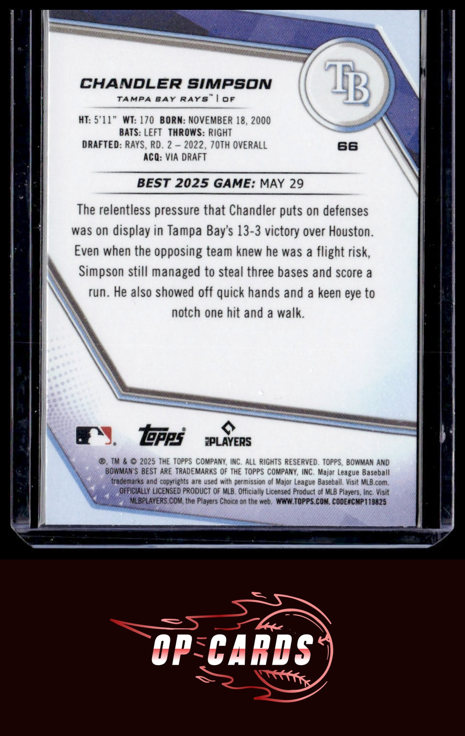 Chandler Simpson 2025 Bowman's Best #66 Purple Mojo Refractors #/250