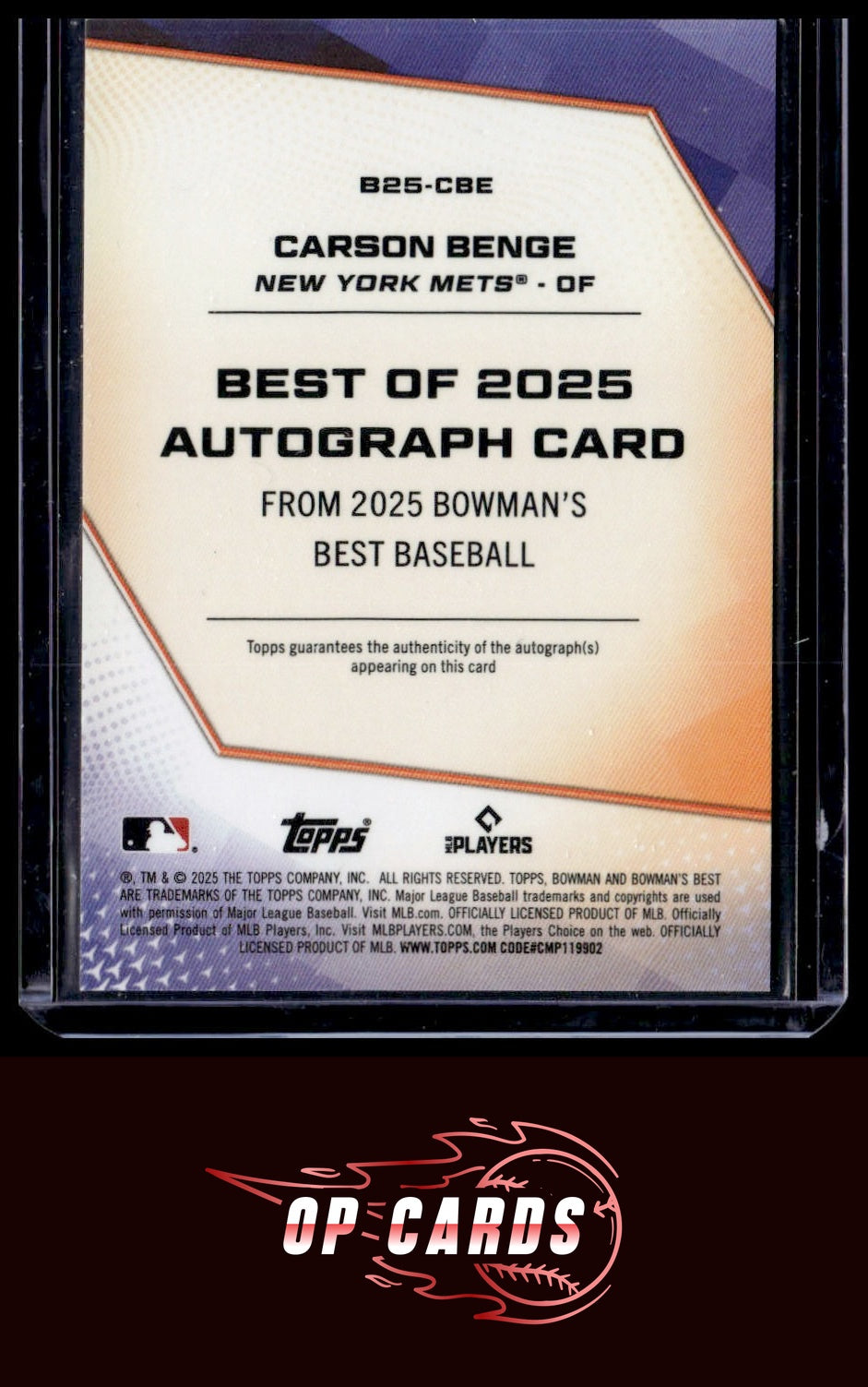 Carson Benge 2025 Bowman's Best #B25-CBE Best of 2025 Autographs