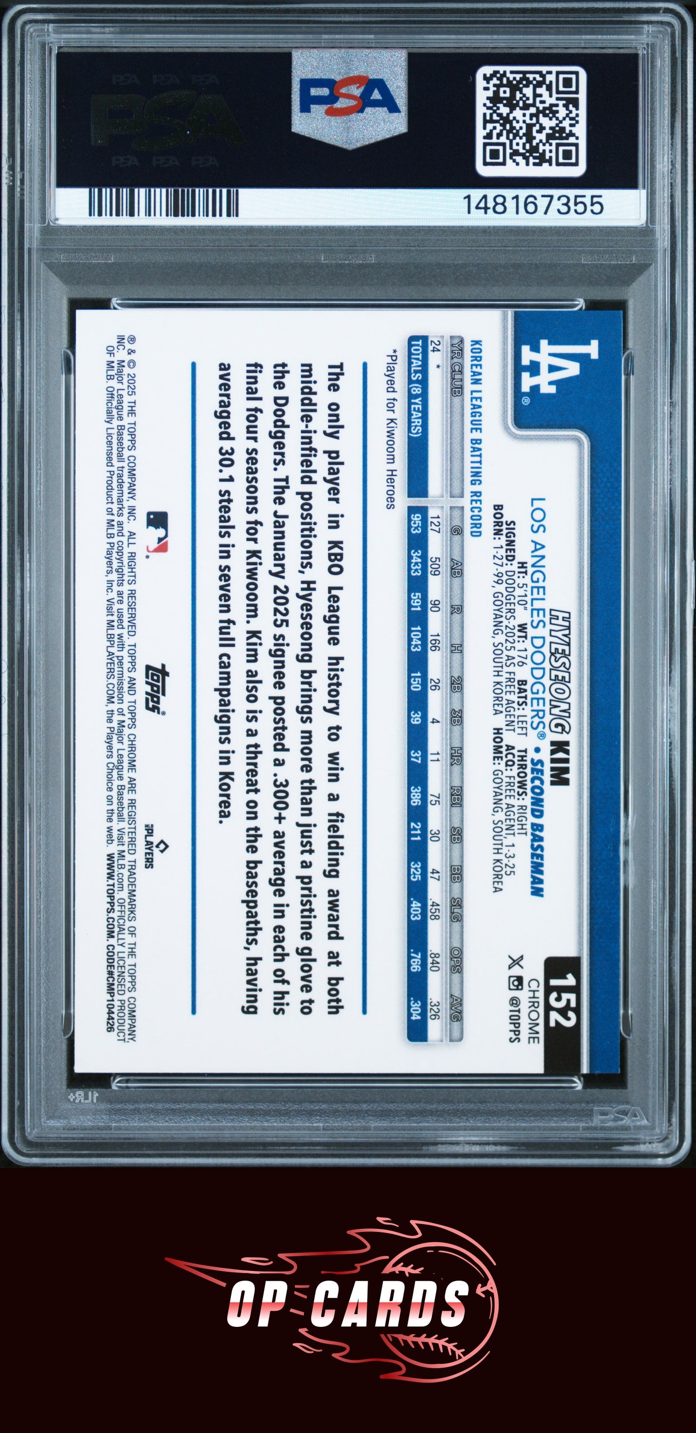 Hyeseong Kim 2025 Topps Chrome #152 Green Wave PSA 9