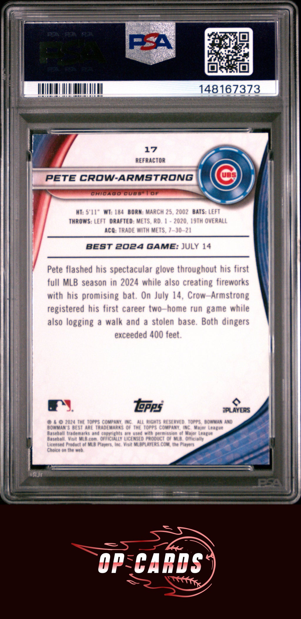 Pete Crow-Armstrong 2024 Bowman'S Best #17 Refractor PSA 9