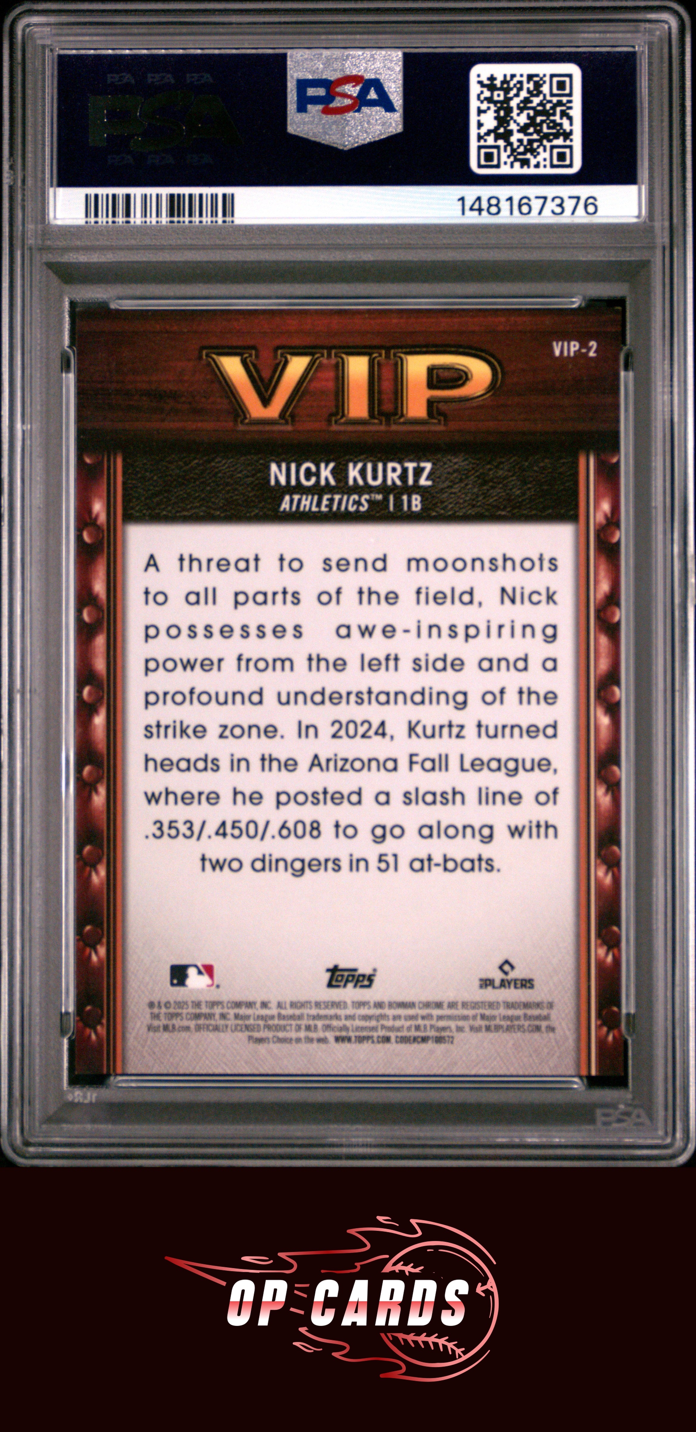 Nick Kurtz 2025 Bowman Very Important Prospects #VIP2 Mini Diamond /150 PSA 8