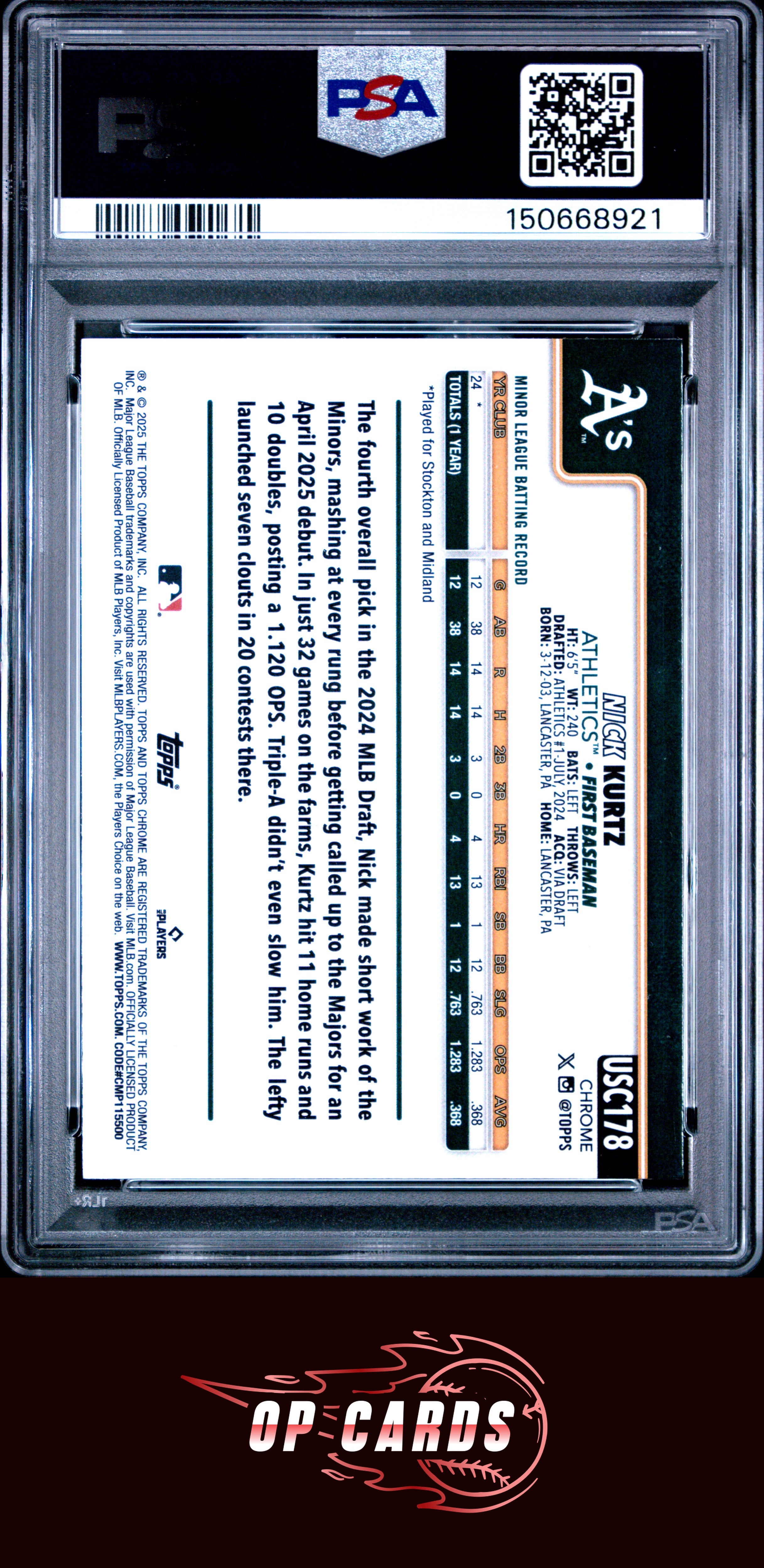 Nick Kurtz 2025 Topps Chrome Update #178 Topps Logo Refractor PSA 10