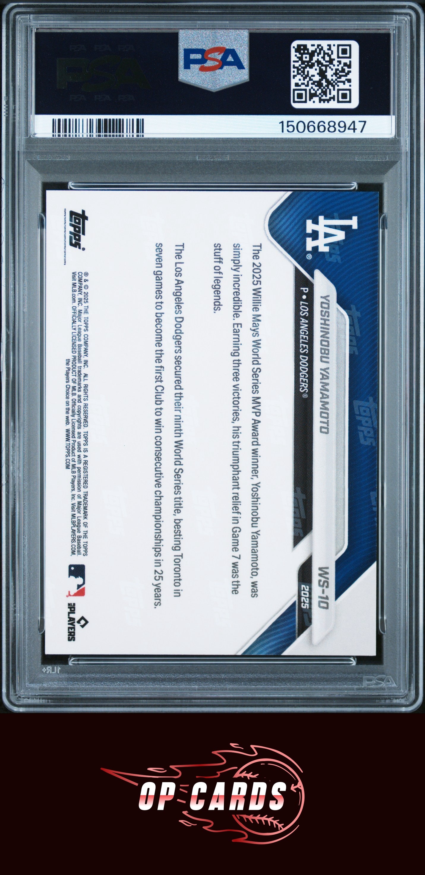 Yoshinobu Yamamoto 2025 Topps Now Dodgers World Series Champions #10 /99 PSA 9