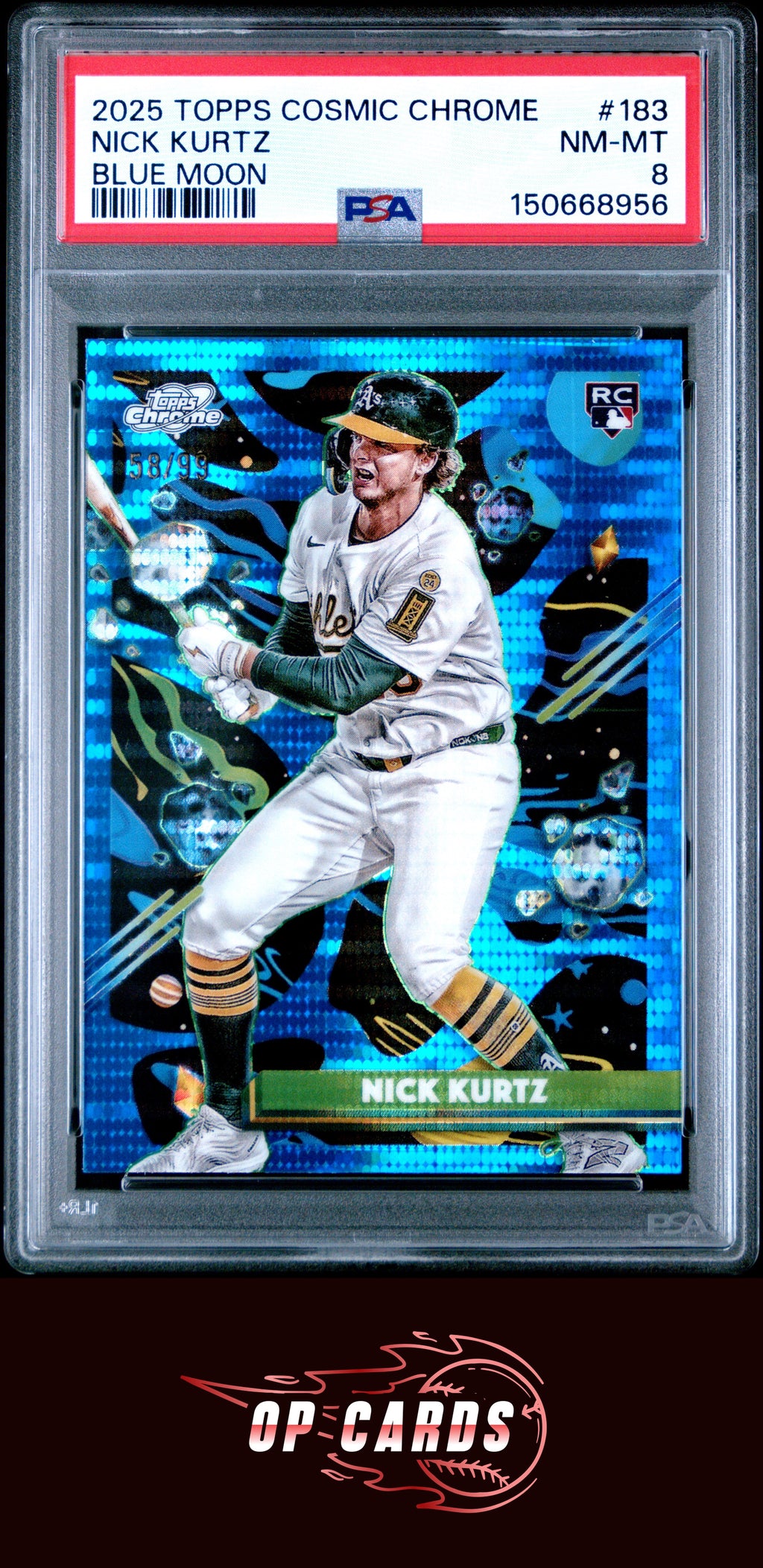 Nick Kurtz 2025 Topps Cosmic Chrome #183 Blue Moon PSA 8 /99