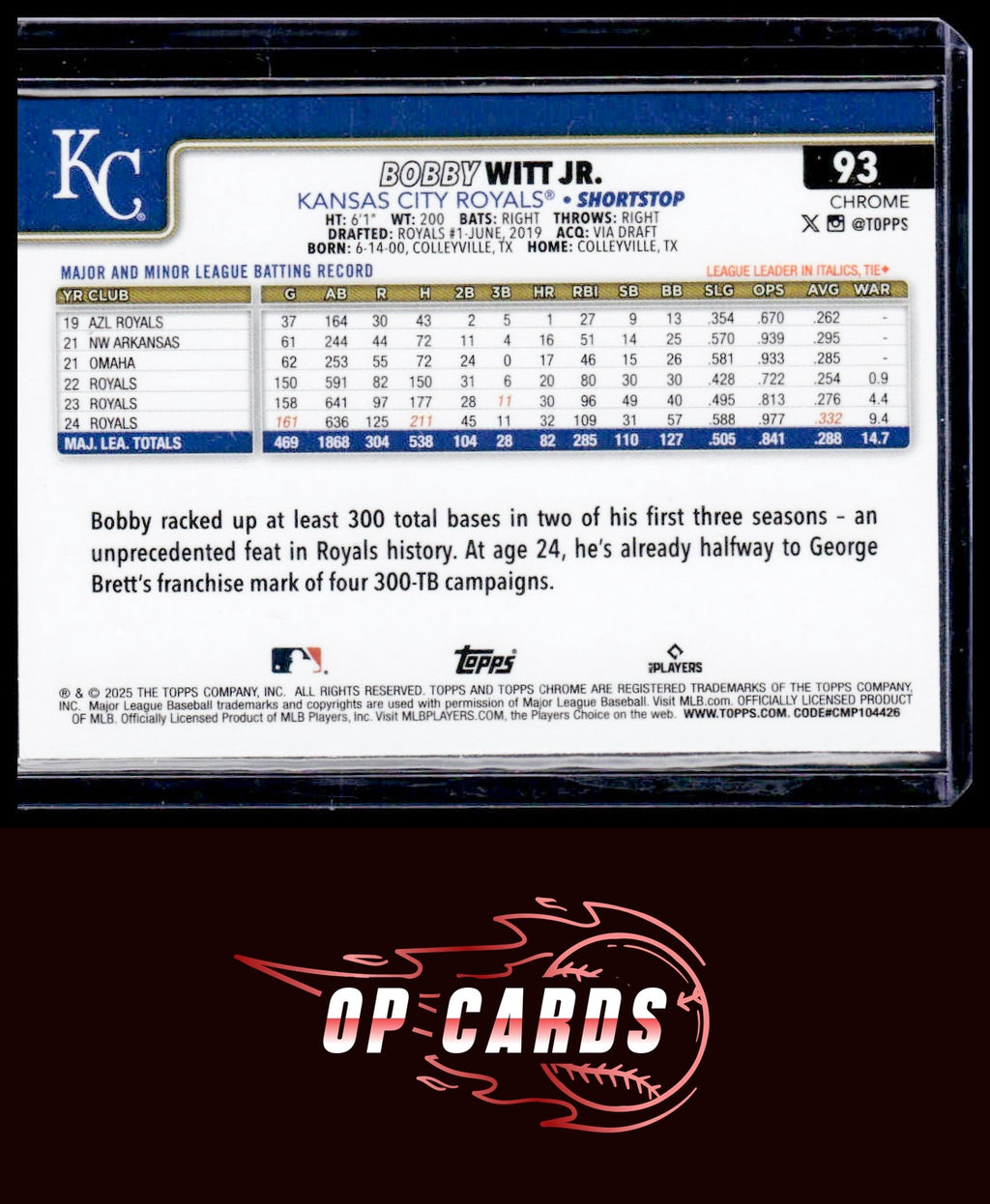 Bobby Witt Jr. 2025 Topps Chrome #93 Prism Refractors