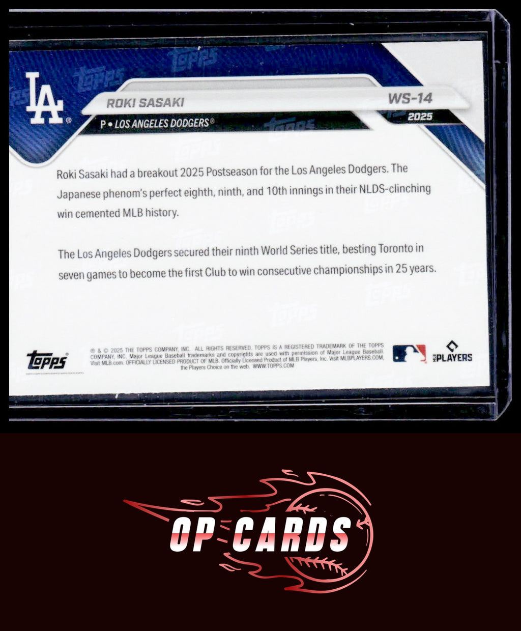 Roki Sasaki 2025 Topps Now World Series Champions Los Angeles Dodgers #WS-14